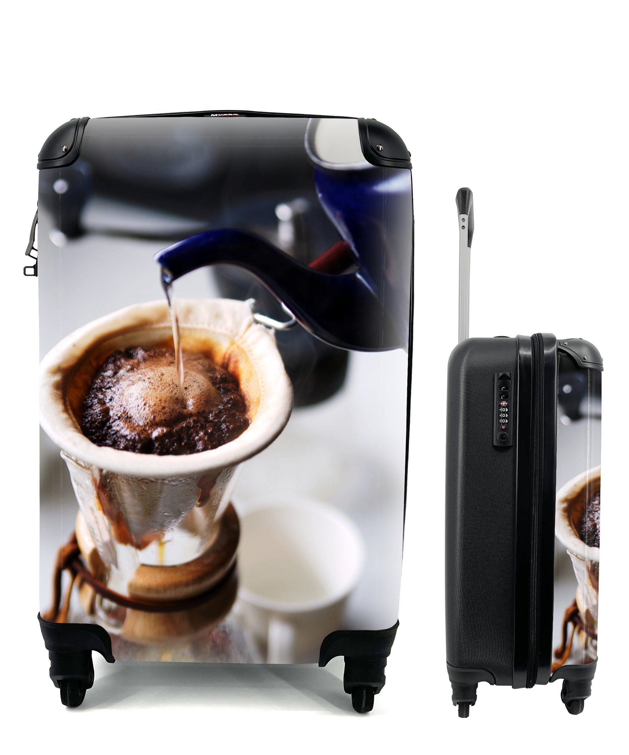 Handgepäck mit Ferien, die Filterkaffee altmodische Reisetasche Rollen, für rollen, Handgepäckkoffer Reisekoffer auf 4 MuchoWow Art wird gebrüht, Trolley,