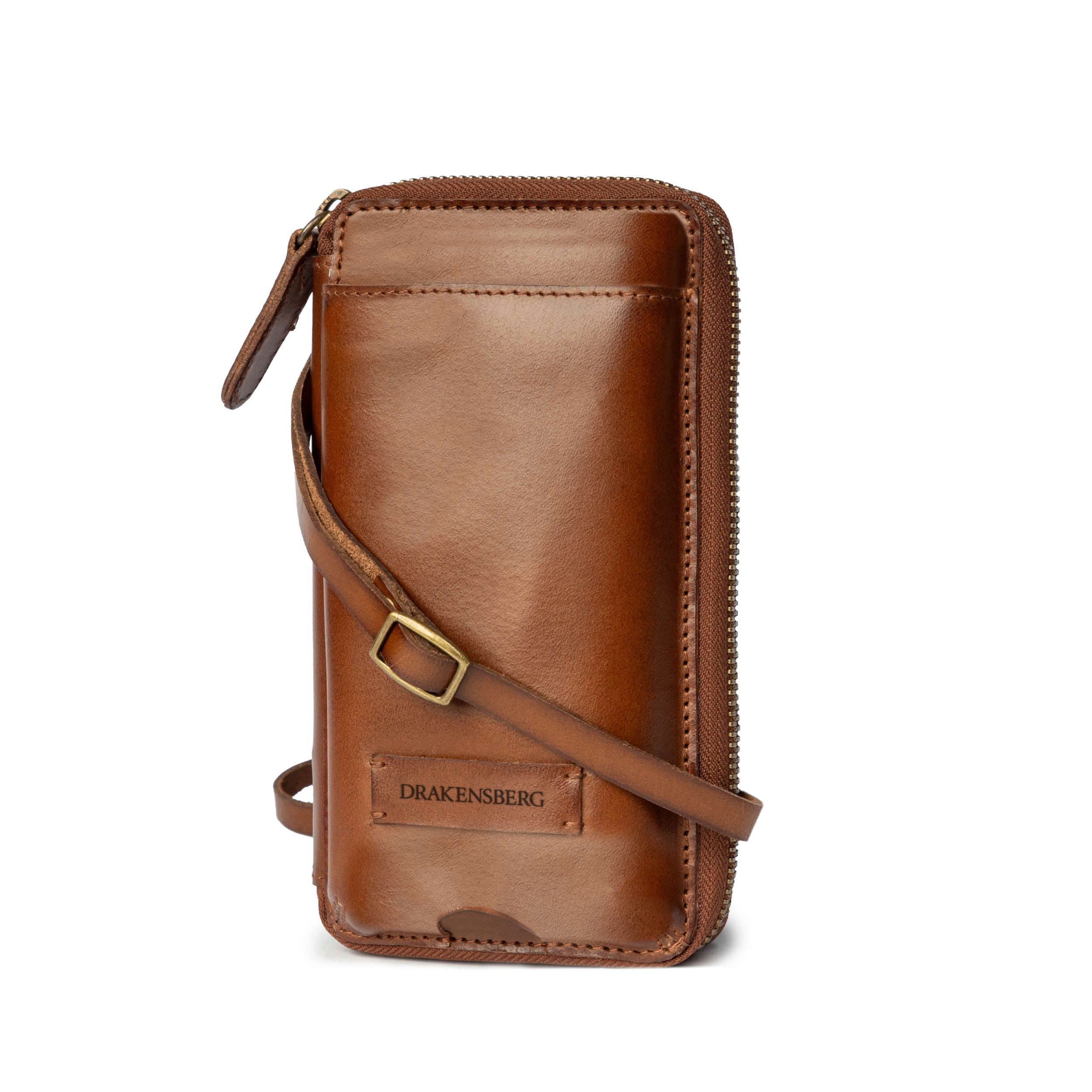 DRAKENSBERG Handytasche zum Umhängen »Alec« Vintage-Braun, Leder Smartphone Tasche mit Geldbeutel für Herren, handgemacht