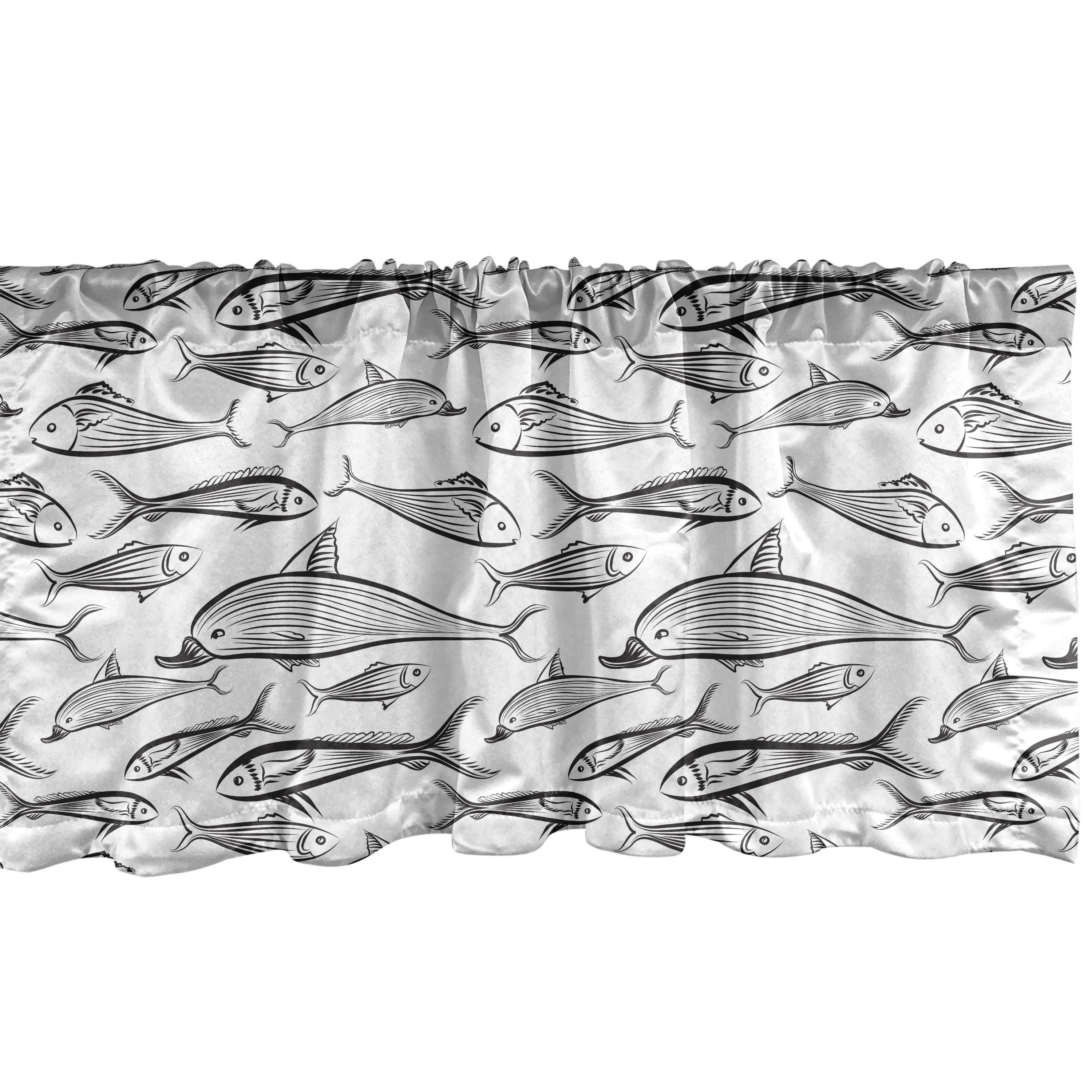 Scheibengardine Vorhang Volant für Küche Schlafzimmer Dekor mit Stangentasche, Abakuhaus, Microfaser, Fisch Skizze der Unterwasser-Leben