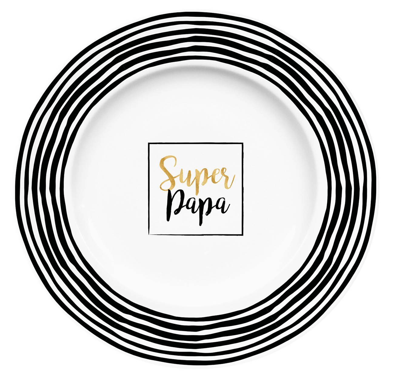 Geda Labels GmbH Frühstücksteller Super Papa Streifen, (1 St), Schwarz, 21cm, spülmaschinengeeignet