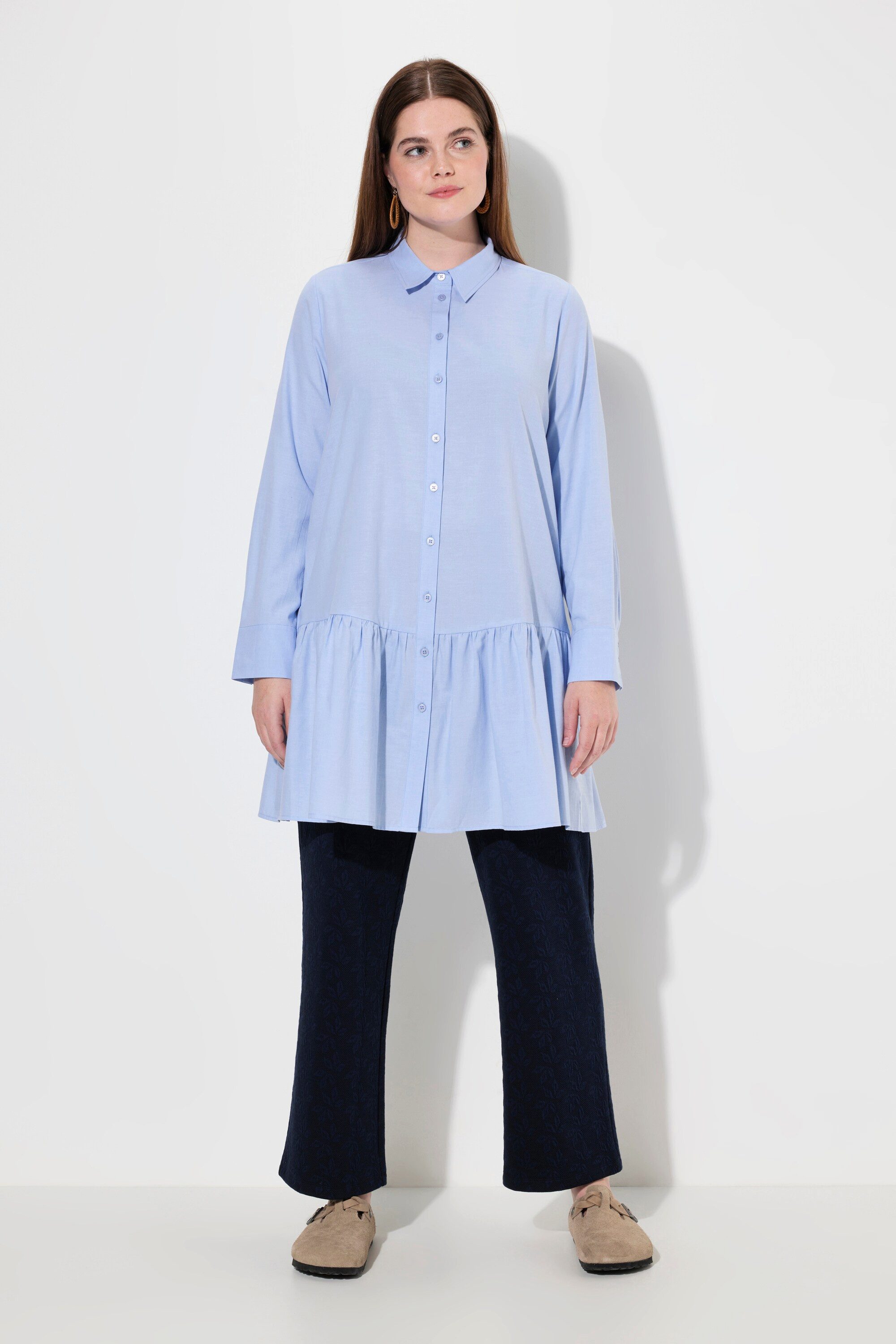 Hemdbluse Hemdbluse Volantsaum Hemdkragen Langarm