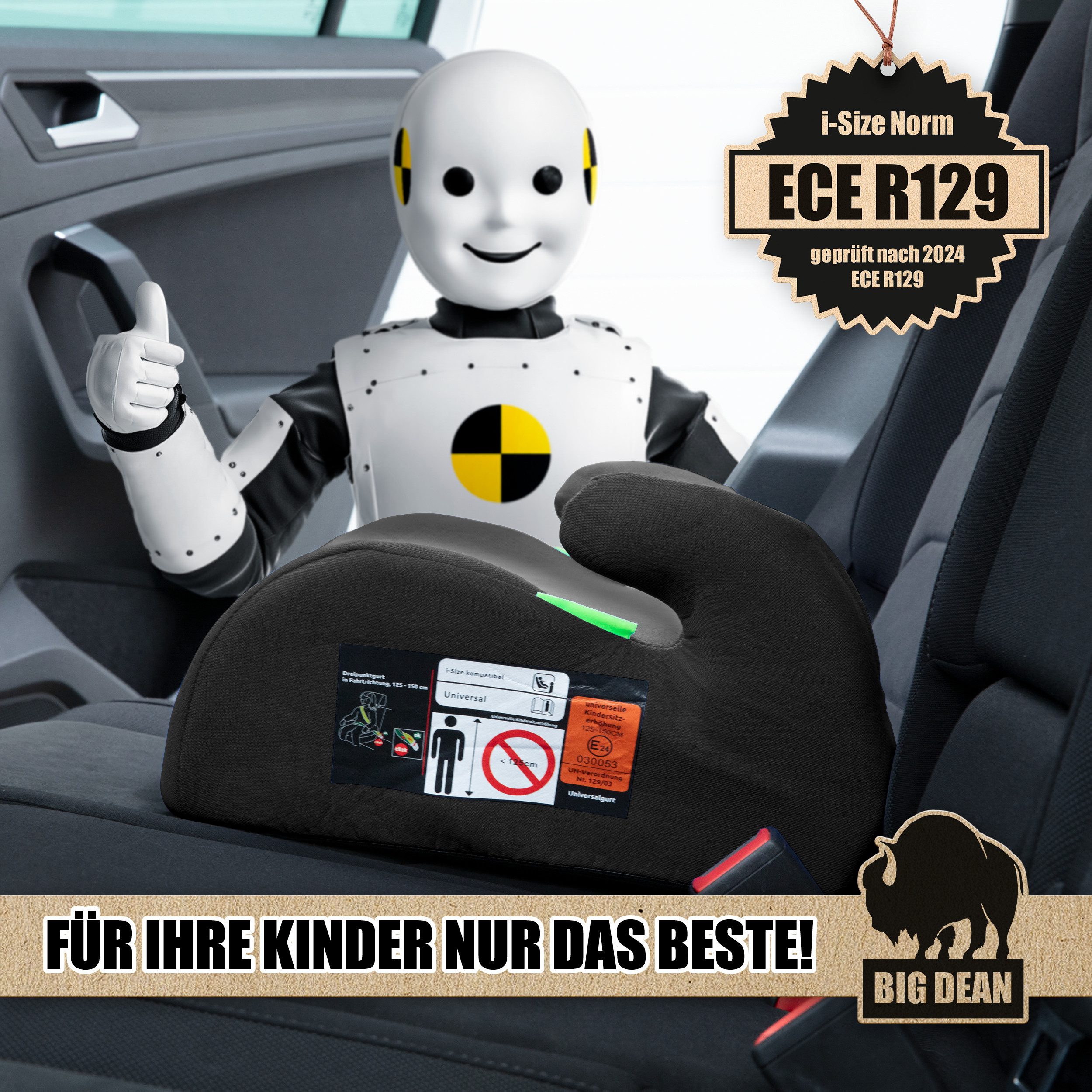 BigDean Kindersitzerhöhung Kindersitzerhöhung nach neuster i-Size Norm R129 Schwarz, ab: 6, bis: 12, ab: 125 cm, bis: 150 cm, (Packung, 1-tlg), i-size norm gere – Bild 4 von 5