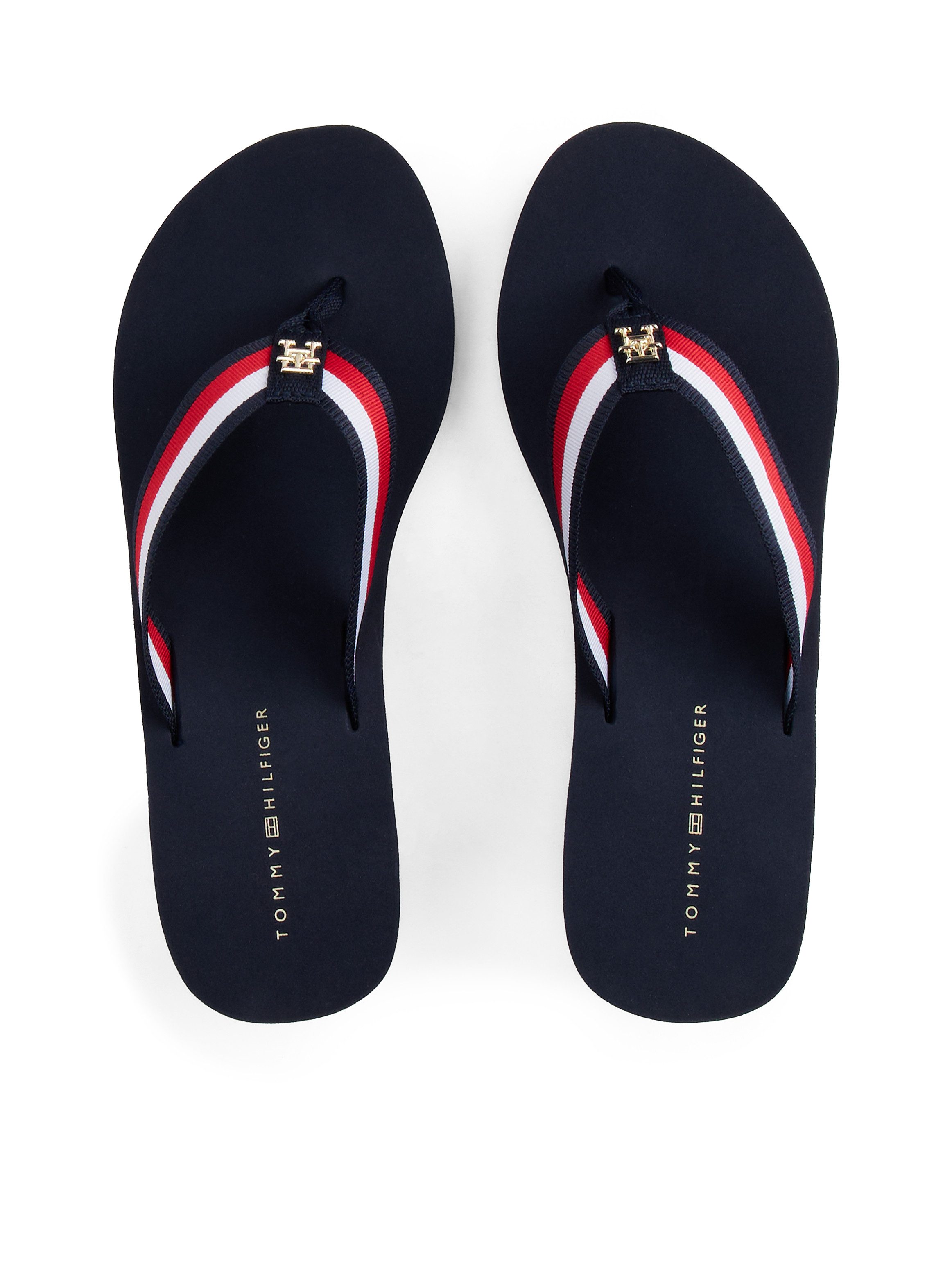 Tommy Hilfiger TH CORPORATE WEDGE BEACH SANDAL Dianette, Keilabsatz, Sommerschuh, Zehentrenner mit gestreiften Bandagen
