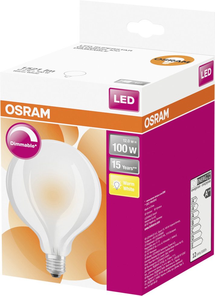 Osram LED-Leuchtmittel Osram LED Leuchtmittel Globe 95 E27 11W warmweiß, Dimmbar