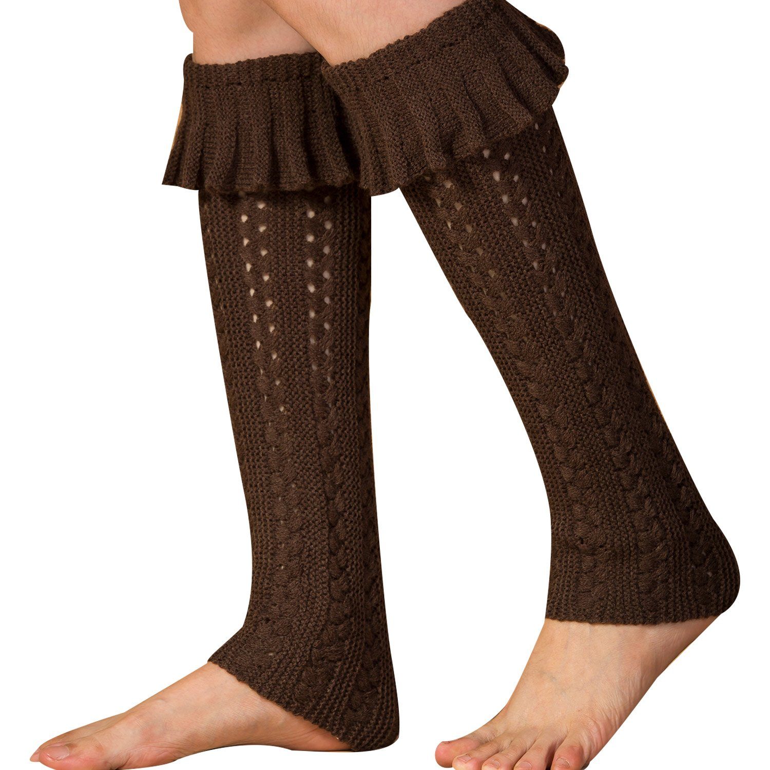 Daisred Beinstulpen Stulpen Damen Stulpensocken Beinwärmer Strickstulpen Kaffee