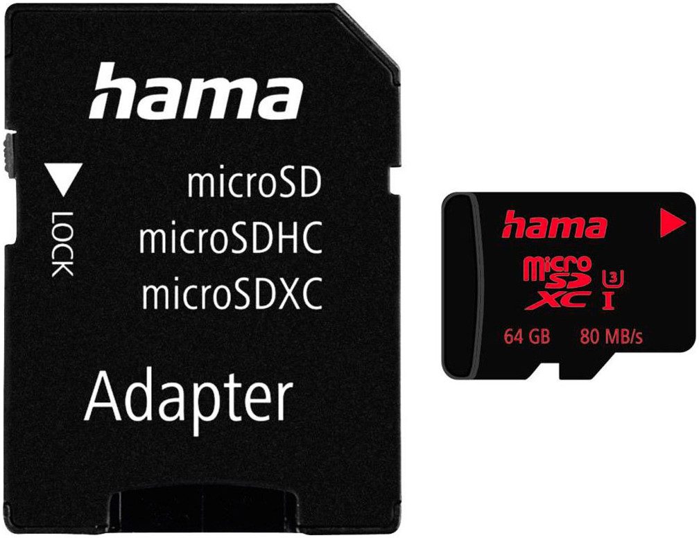 Hama microSD Karte Memory Pro 4K, Adapter/Mobile, UHS Speed C3 UHS-I 80MB/s Speicherkarte (64 GB, UHS Class 3, 80 MB/s Lesegeschwindigkeit)