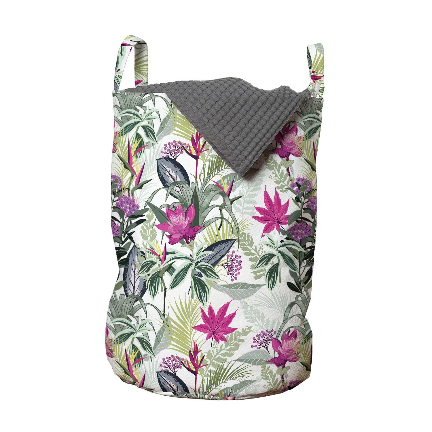 Abakuhaus Wäschesäckchen mit Wäschekorb mit Kordelzugverschluss Blätter Blumen für Waschsalons, Spitz Griffen Blumen