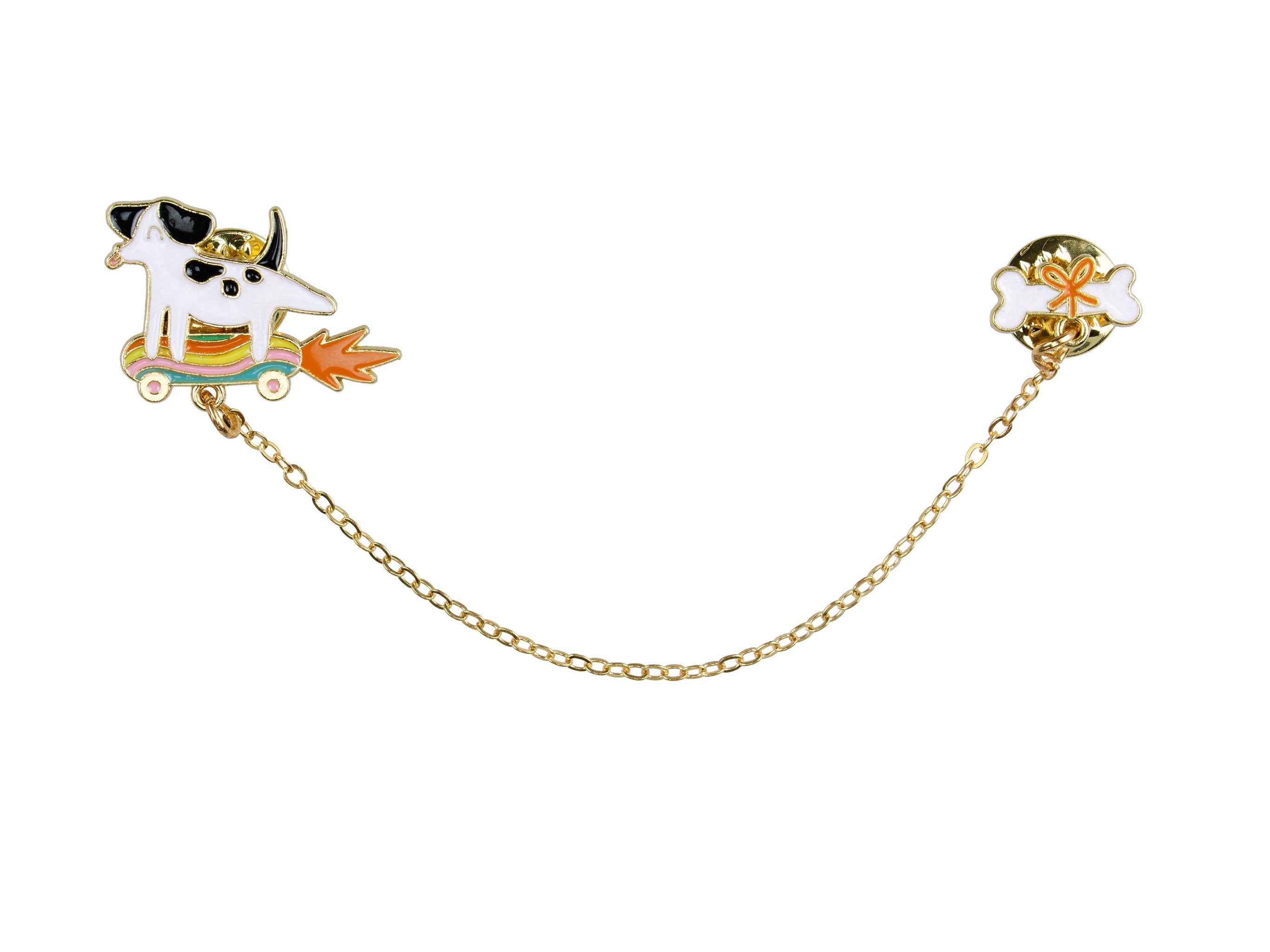 partydeco Manschettenknöpfe, Manschettenknöpfe mit Kragenkette Hund Motiv 13cm Gold