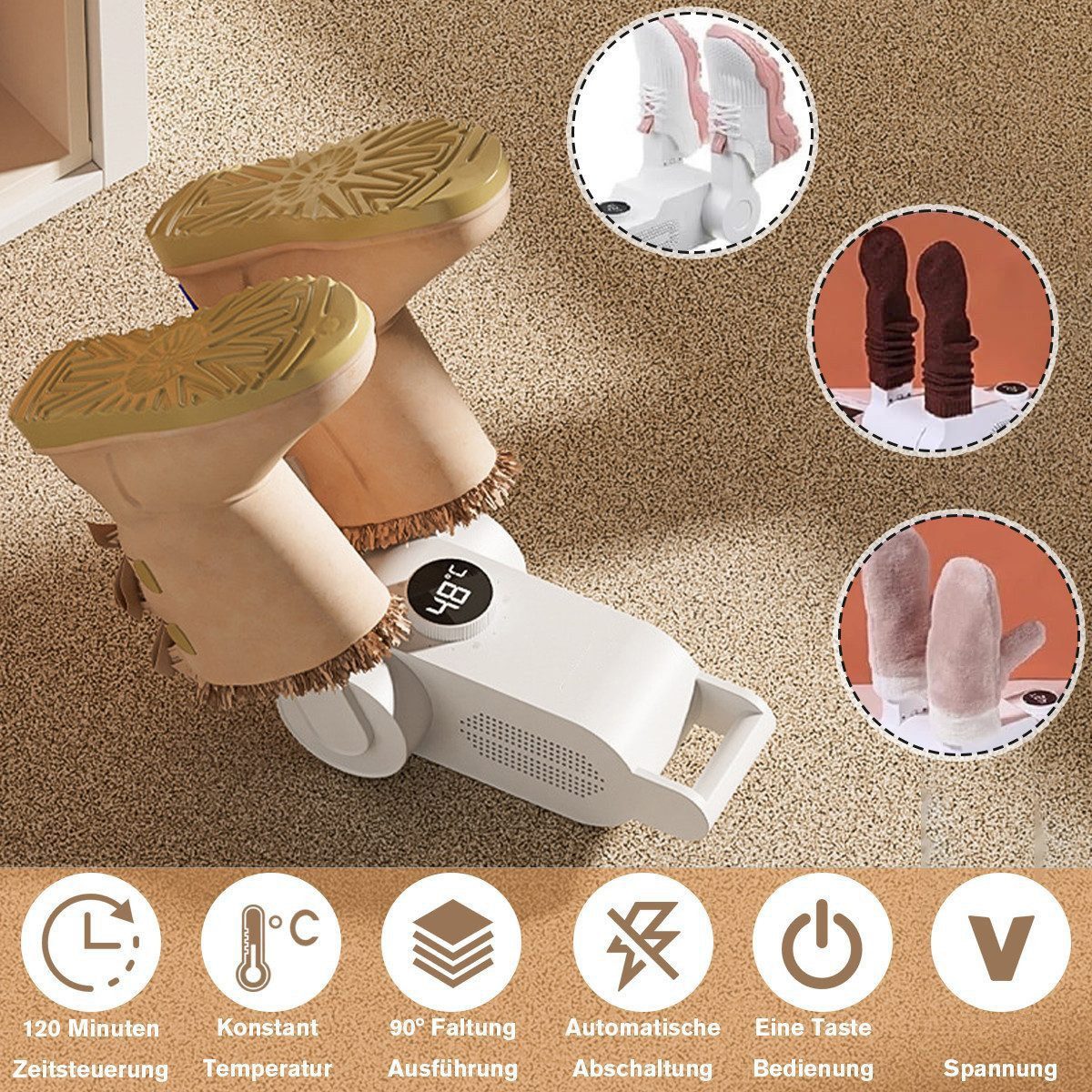 MOPUEA Schuhtrockner Desodorierende und sterilisierende Haushaltstrockner Faltbar, 150 W, intelligenter beheizter Schuhtrockner Timer-Funktion – Bild 3 von 5