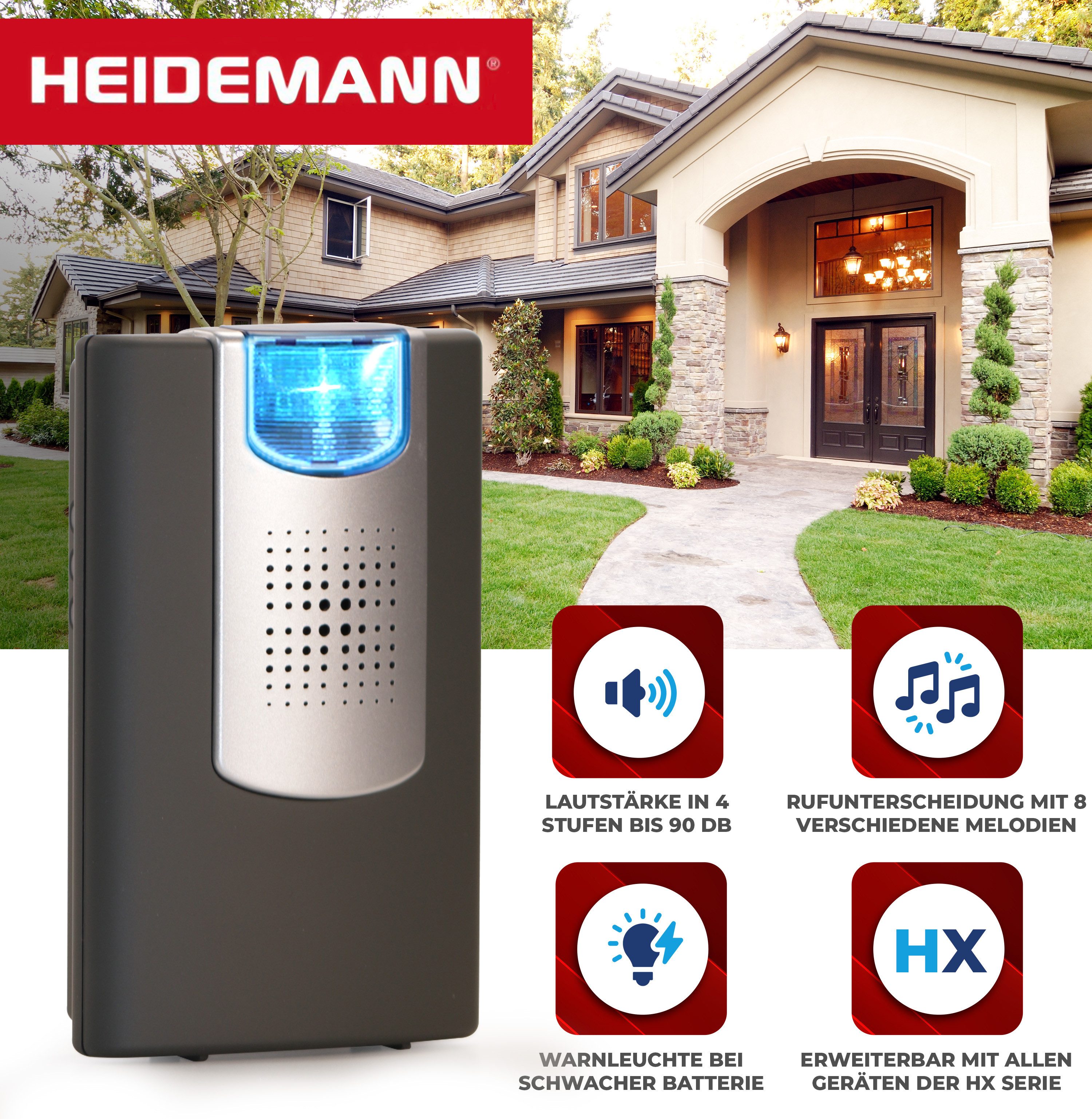 Heidemann Funk-Empfangsmodul HEIDEMANN Funkempfänger Set HX Flashlight - Erweiterbare Klingel -