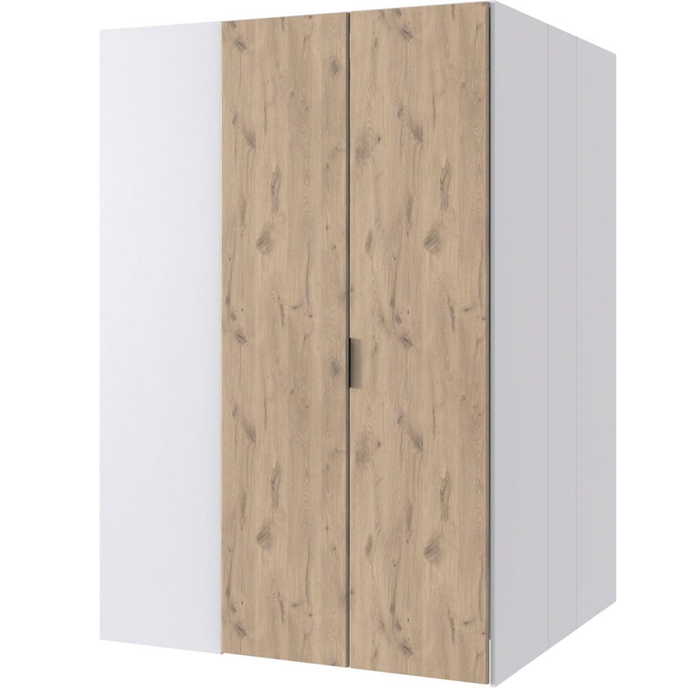 Wimex Eckschrank Newport (2-türig, mit 1 Kleiderstangen, mit 9 Einlegeböden, mit 1 Haken, 1-St., moderne Optik, 2-türig, mit Spiegel, Griffe aus Metall) 135,5x97x197 weiß / Eiche Viking