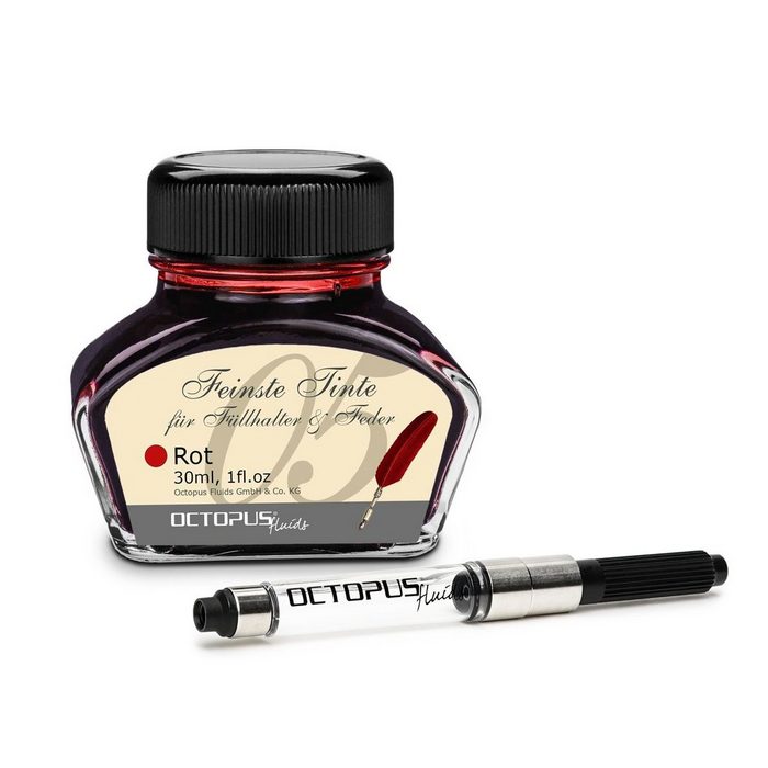 OCTOPUS Fluids Schreibtinte Rot 30 ml mit Konverter Tintenglas