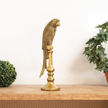 Moritz Dekofigur Deko-Figur Papageien Statue Vogel sitzt auf Stange aus Polyresin gold, Dekofigur aus Polyresin Dekoelement Dekoration Figuren