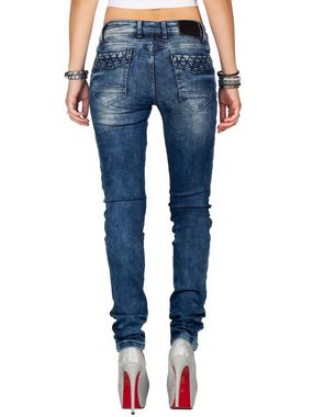 Cipo & Baxx Slim-fit-Jeans Damen Hose BA-WD378 Biker Style mit Rautenmuster