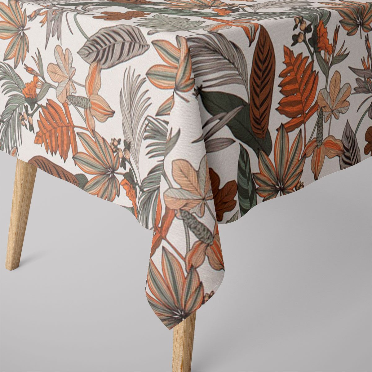 SCHÖNER LEBEN. Tischdecke SCHÖNER LEBEN. Tischdecke Retro Blätter Blumen wollweiß orange braun, handmade
