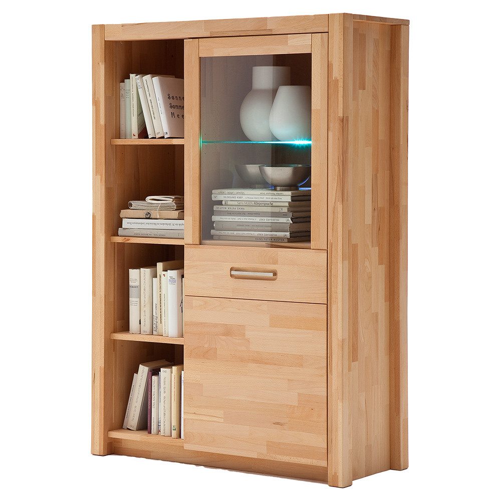 Lomadox Highboard FOSSANO-06, inkl. LED-Beleuchtung, Kernbuche massiv geölt, keilverzinkt, Echtholz