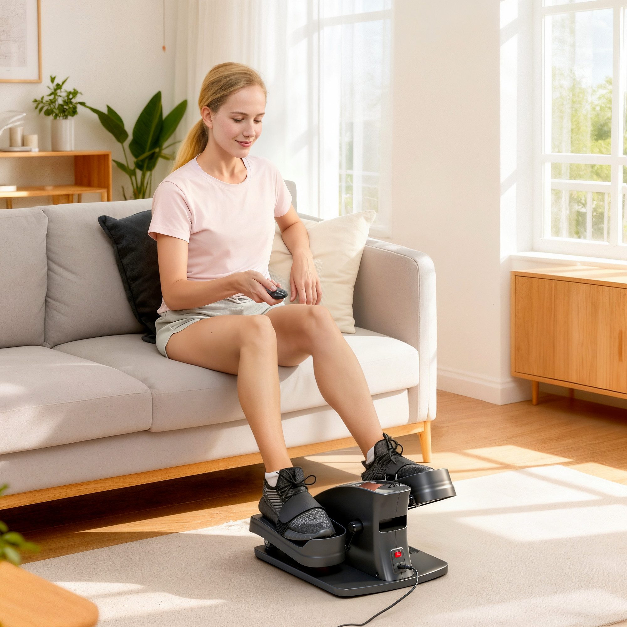 SPORTNOW Ellipsentrainer Mini für Untertisch im Sitzen mit Fernbedienung, LED-Display (Rutschfest Leise Tragbar Beintrainer, 1-tlg., Elektrischer Crosstrainer), für Senioren Erwachsene Zuhause