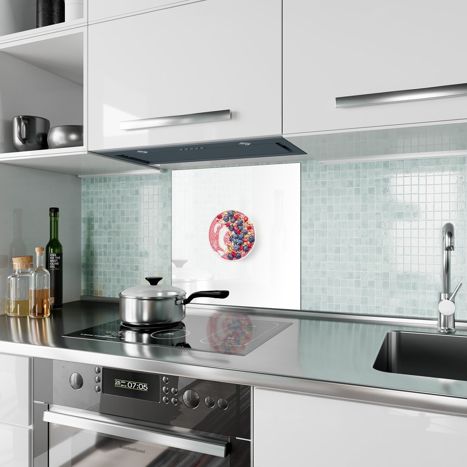 Beerensmoothie Küchenrückwand mit Primedeco Spritzschutz Granola Glas Motiv Küchenrückwand und