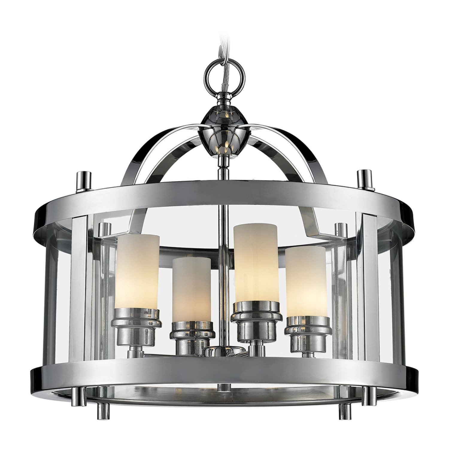 Licht-Erlebnisse Pendelleuchte JASSON, ohne Leuchtmittel, Metall Glas Ø 42 cm H: max. 153 cm Chrom Weiß 4x E14 rund Vintage