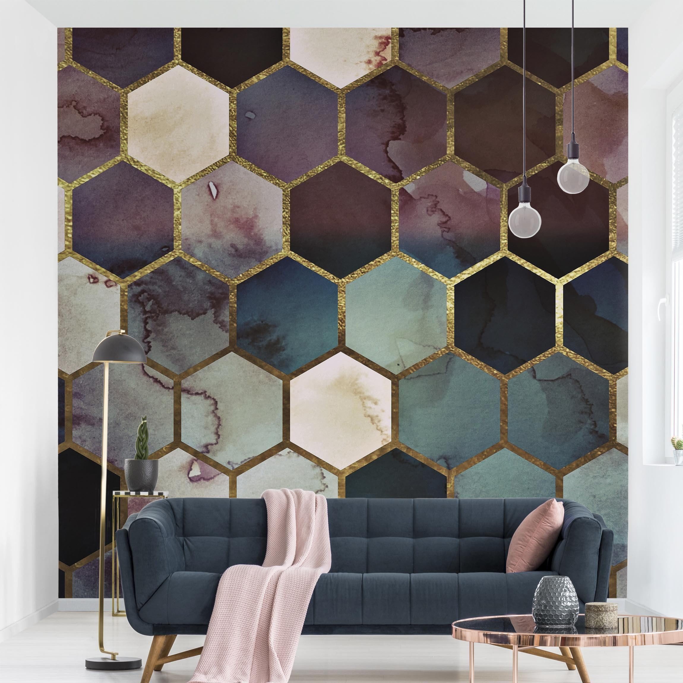 Bilderdepot24 Mustertapete Geometrische Muster Hexagon Aquarell Muster 3D-Optik Gaming Zimmer, Glatt, Matt, (Vliestapete inkl. Kleister oder selbstklebend), Wohnzimmer Schlafzimmer Küche Flur gemusterte Vliestapete Wandtapete