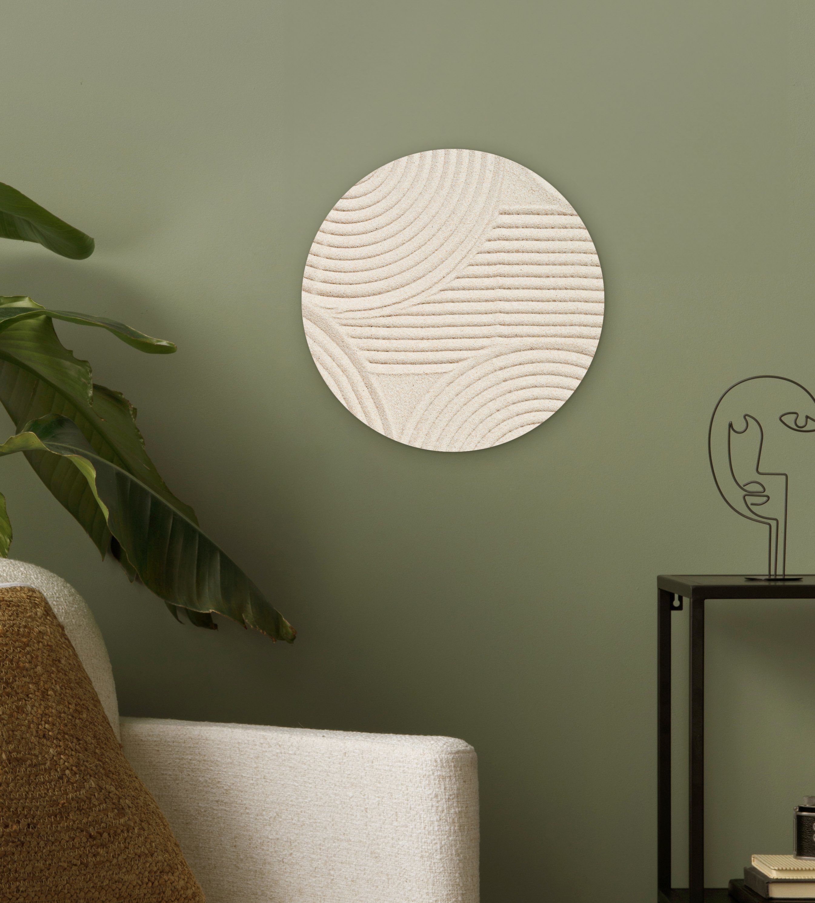 MuchoWow Gemälde Muster - Abstrakt - Weiß, Fotodruck (1 St), Kreis Wanddekoration, Rundes Wandbild, 30x30 cm