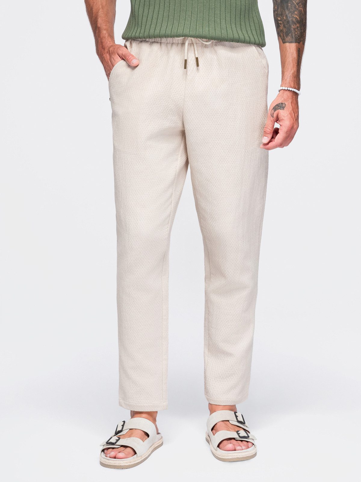 Chinos Herren Chinohose mit elastischem Bund Off white M