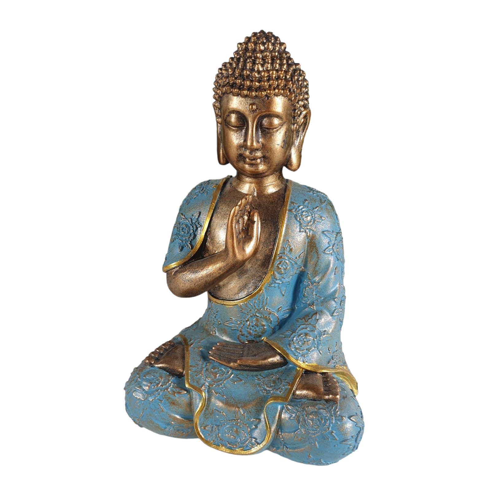 Buddhafigur Deko Buddha Figur sitzt Hand oben 22 cm mintgrün, Moderne Buddha Figur