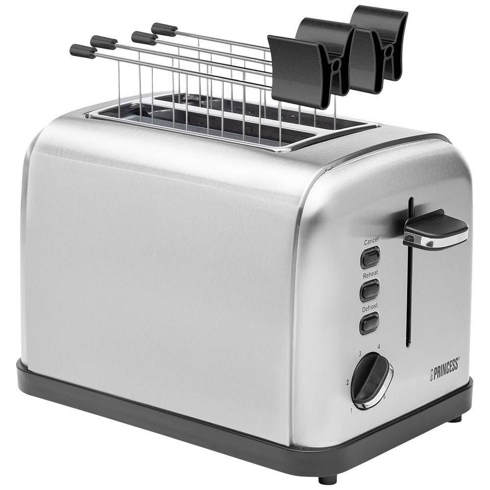 PRINCESS Toaster Toaster mit zwei Schlitze, mit Brötchenaufsatz
