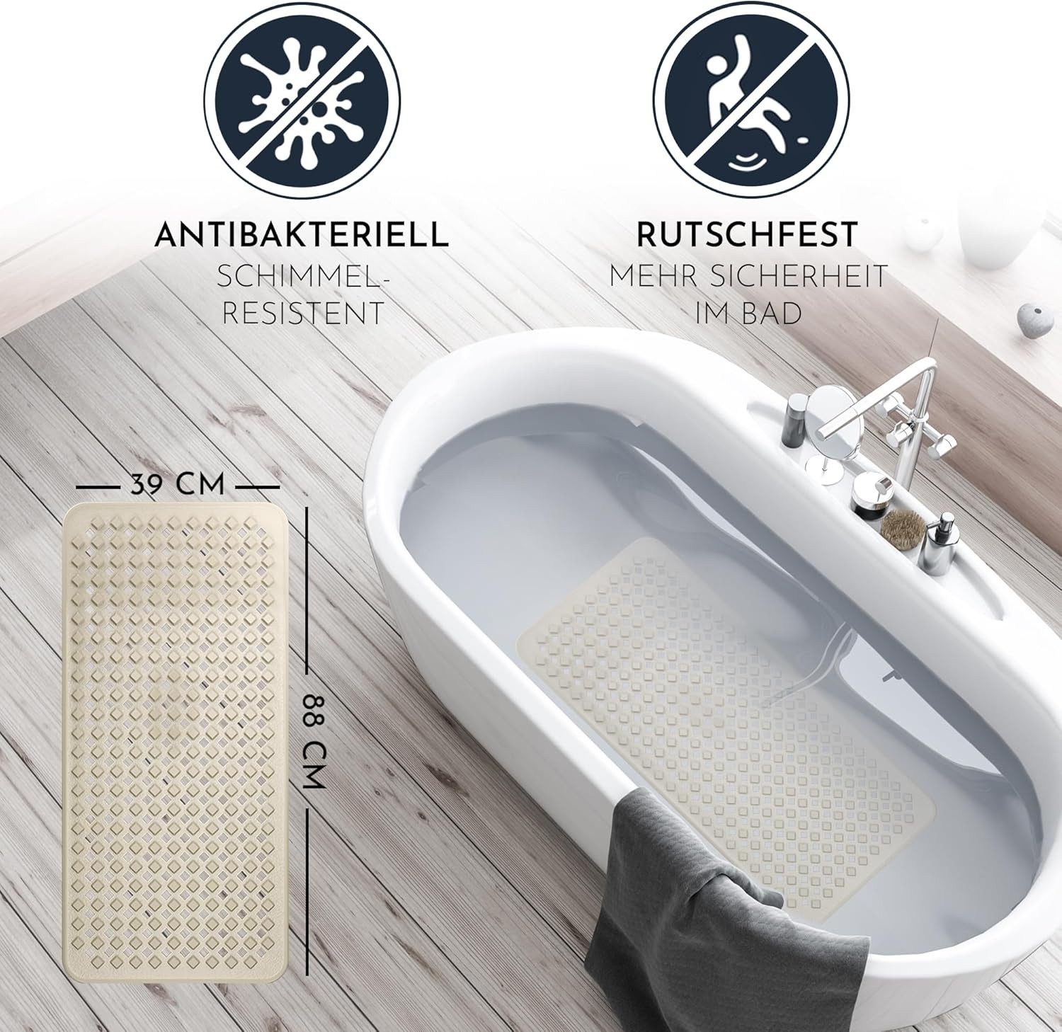 Homerella Badematte rutschfest Hautsensitiv 88x39cm, INKL. AUFHÄNGUNG, Anti günstig online kaufen