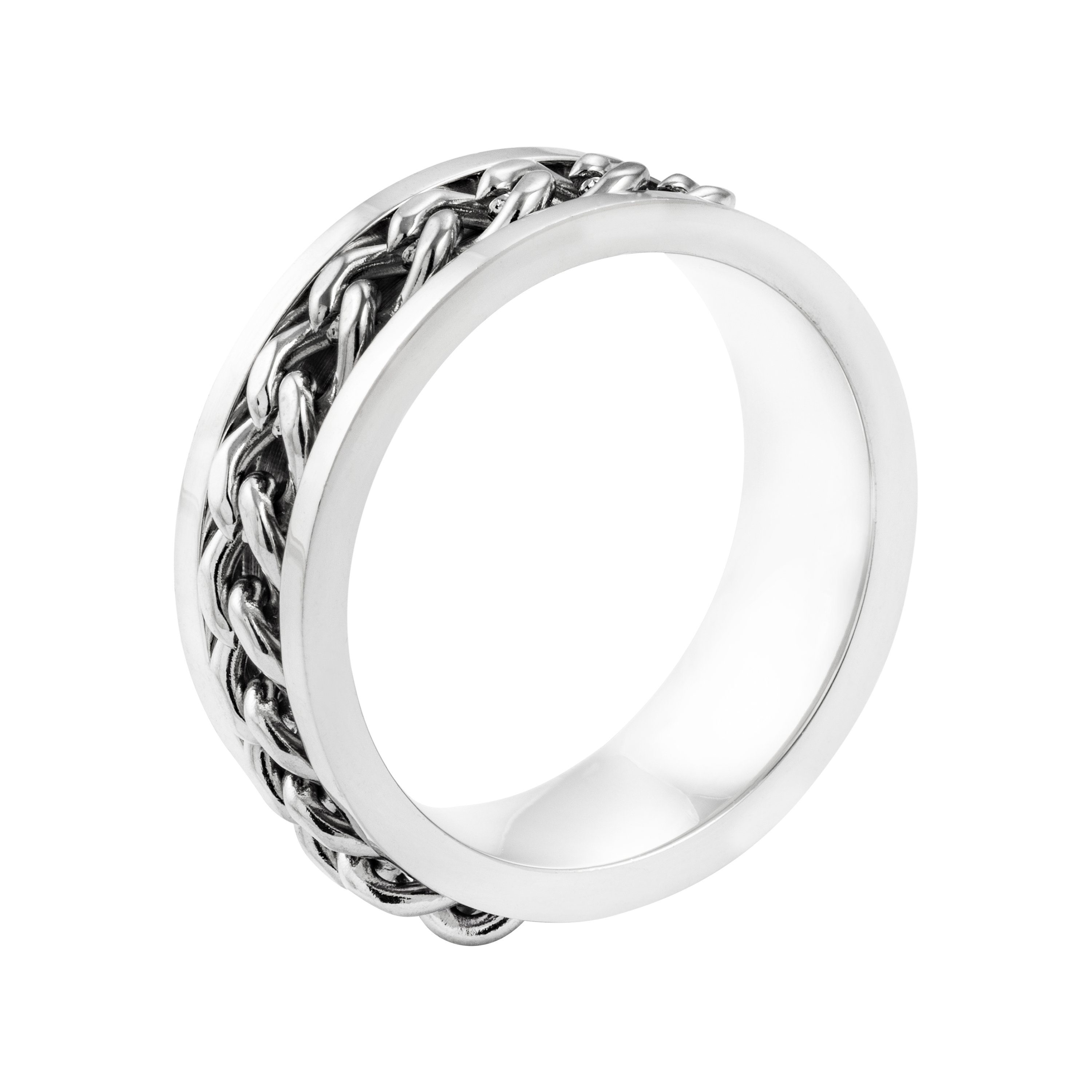 Fingerring Herren-Edelstahlring · mit eingelegter Kette · Breite: 8,0 mm · 66