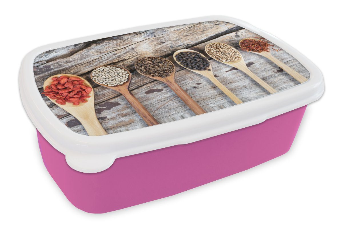 MuchoWow Lunchbox Löffel von Kinder, Mädchen, (2-tlg), bis groß rosa Brotbox Kunststoff Gewürzen, klein Brotdose mit Kunststoff, Erwachsene, Snackbox, für