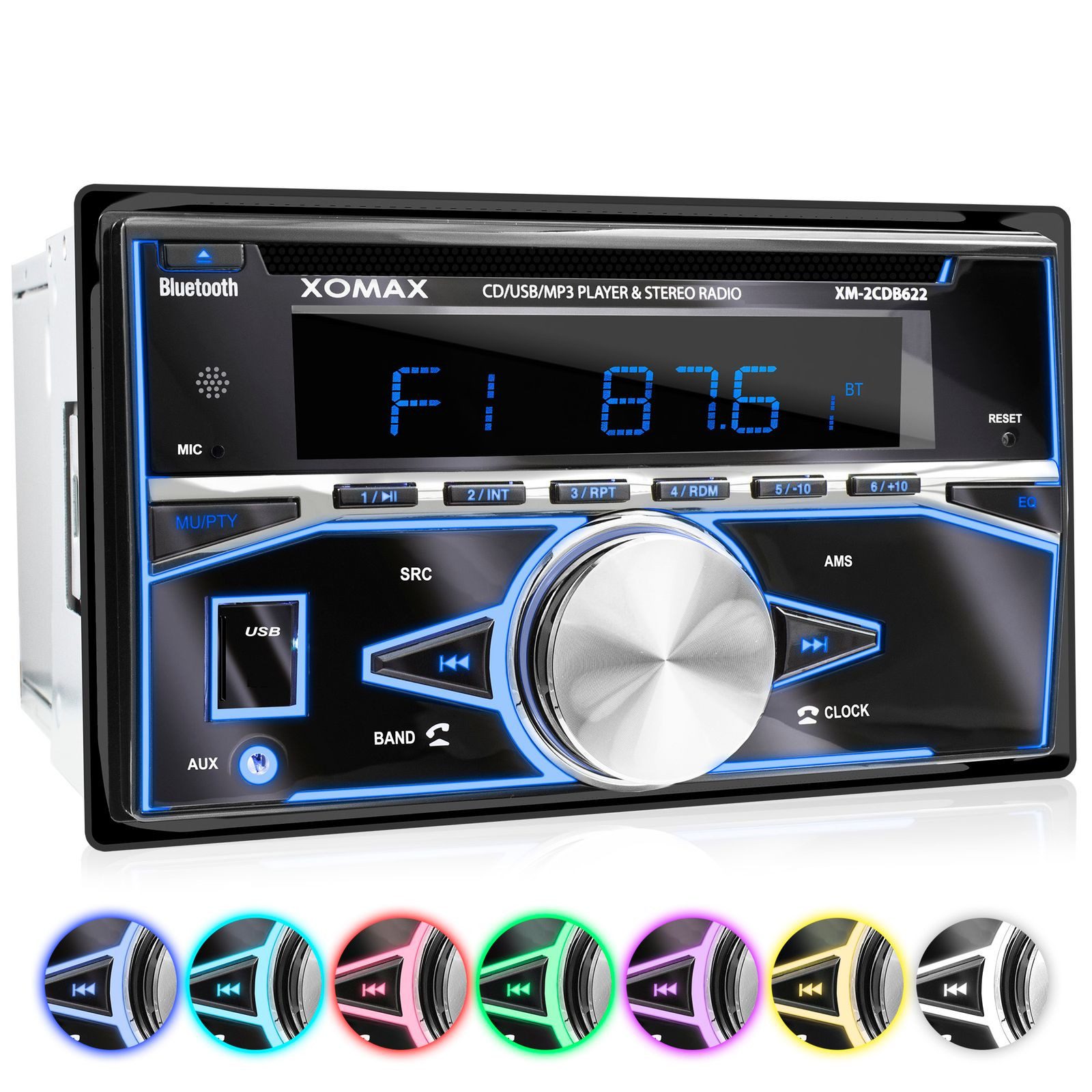 XOMAX XM-2CDB622 Autoradio (FM, RDS, Bluetooth, 240 W, mit CD Player, Freisprecheinrichtung, LCD Display, USB, AUX, 2 DIN)
