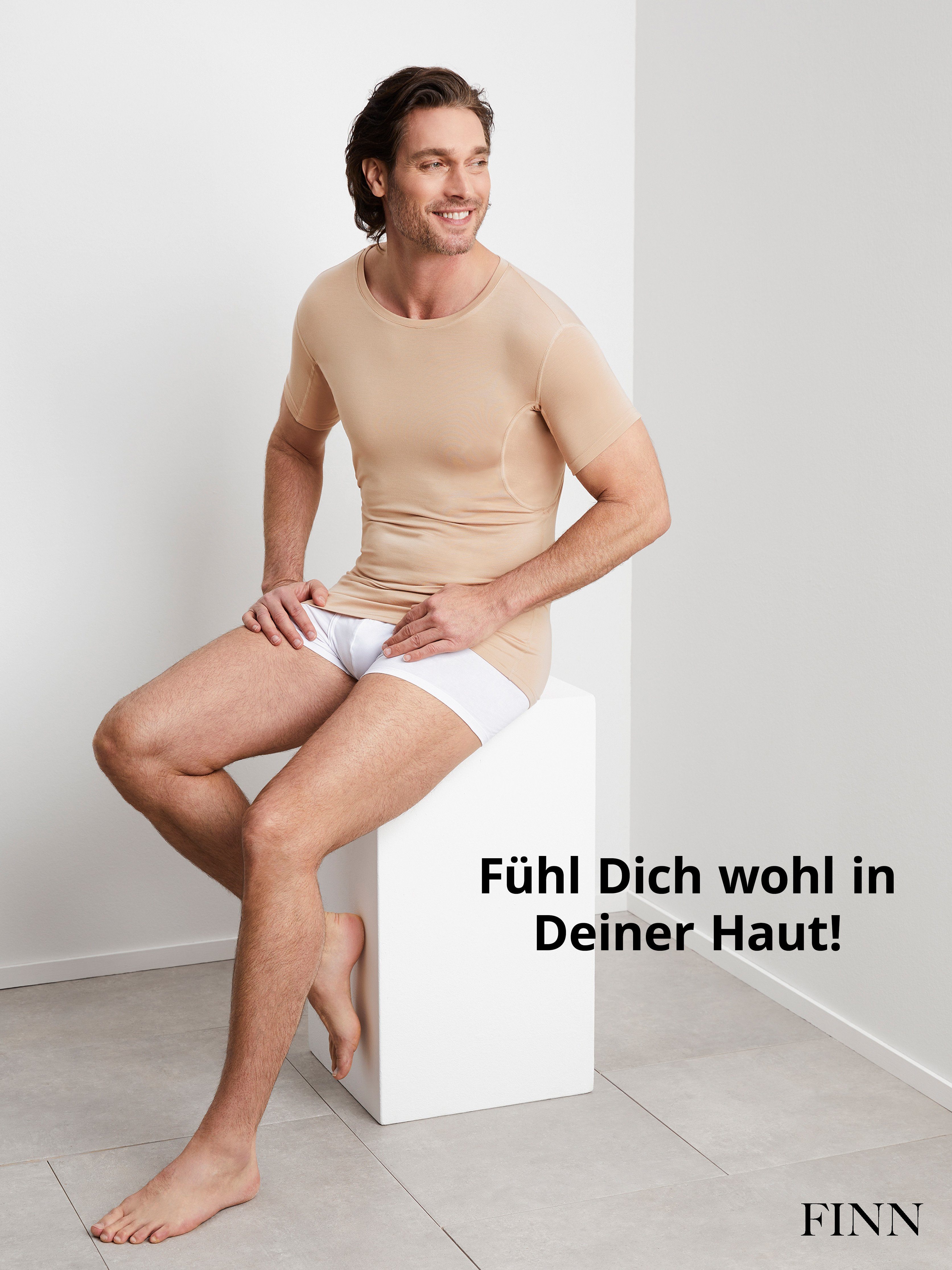 Wirkung vor Schutz Herren Light-Beige Unterhemd mit Unterhemd Anti-Schweiß Design Rundhals 100% garantierte Schweißflecken, FINN