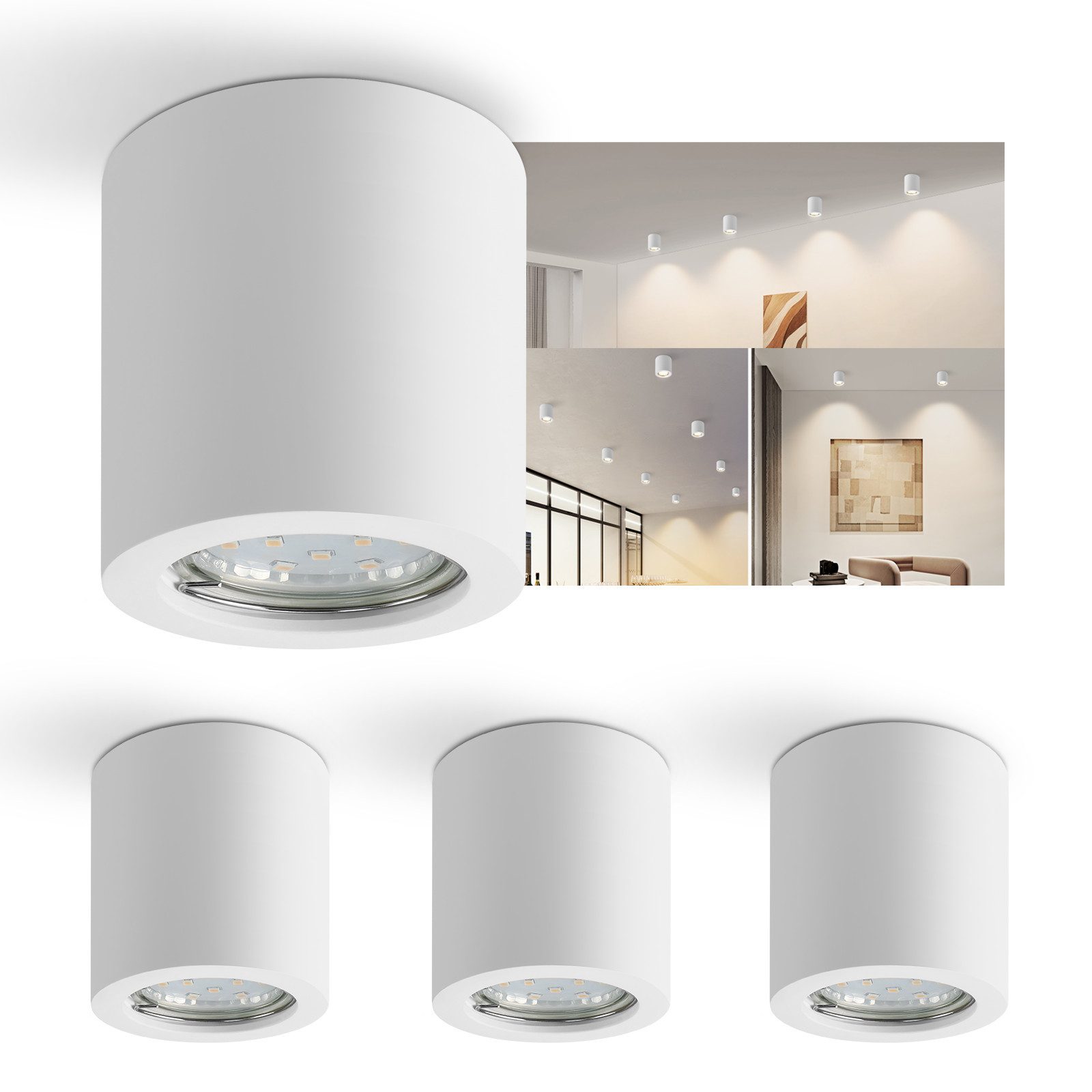 Nettlife Aufbauleuchte Накладной прожектор Weiß Rund GU10 Deckenspots Gips Modern klein 40W, LED wechselbar, Aufputz Deckenlampe für Wohnzimmer Esszimmer Flur