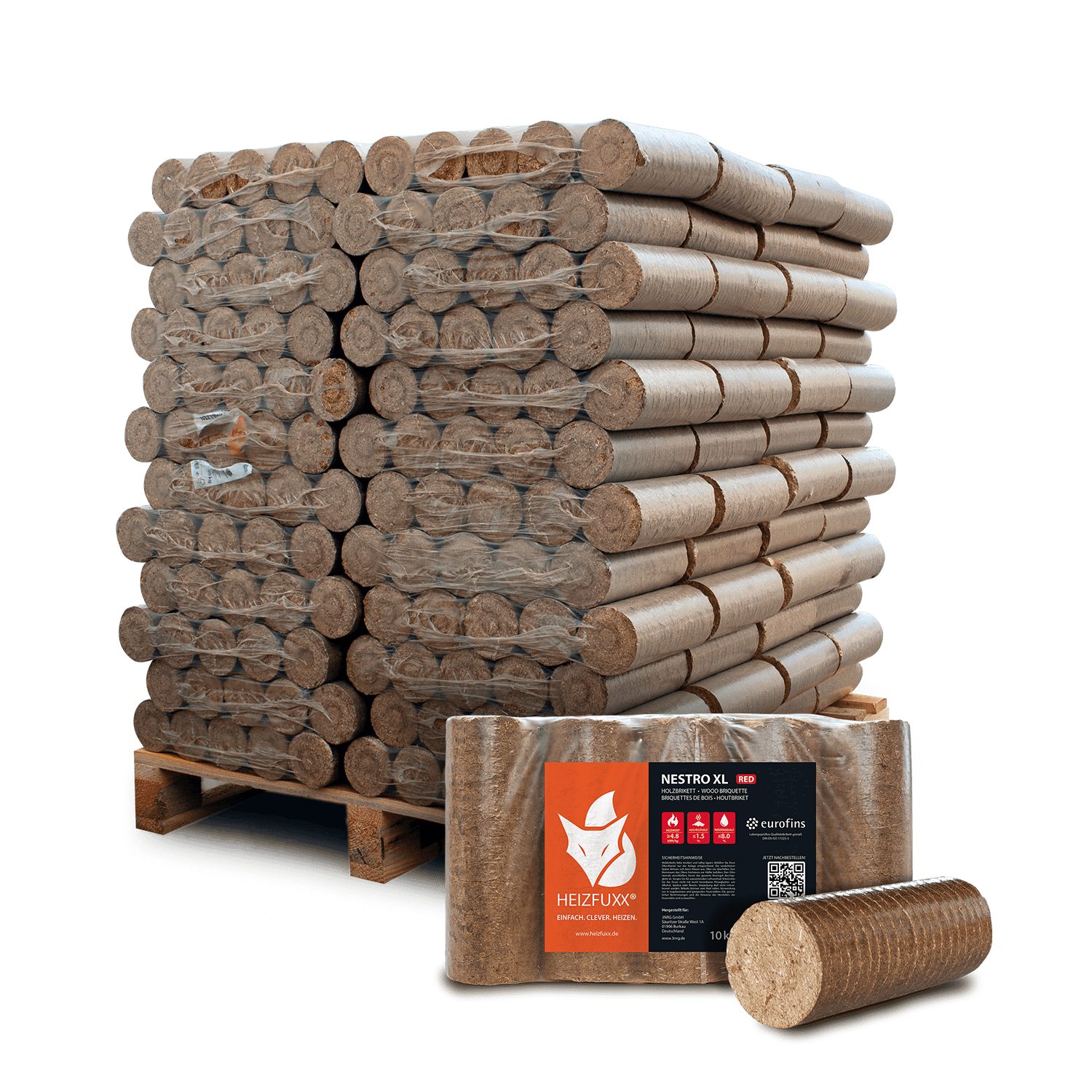 HEIZFUXX Holzbriketts Nestro XL Red, 960 kg, (Palette, 96-St)