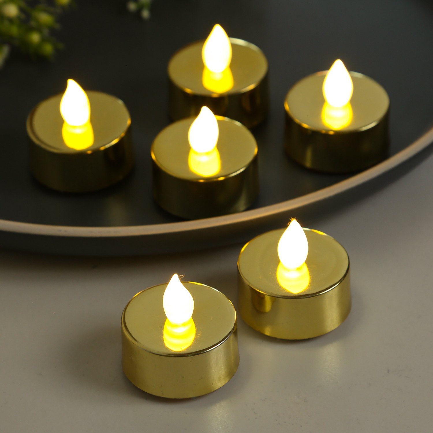MARELIDA LED-Kerze »LED Teelichter flackernde Flamme flammenlos Batterie D:  3,8cm gold 6 Stück« (6-tlg)