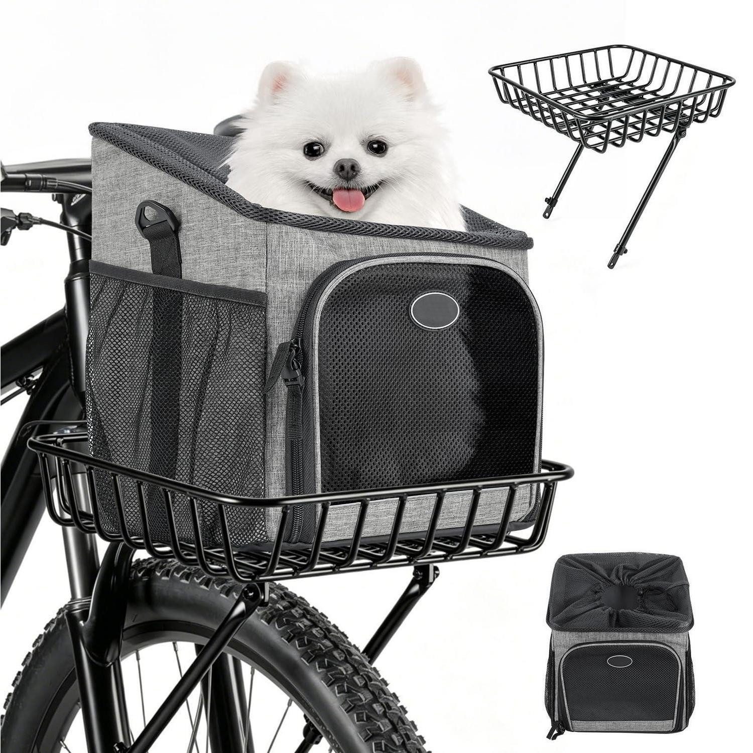 LuxusKollektion Tierfahrradkorb Fahrradkorb Hund faltbar atmungsaktiv bis 5,5kg