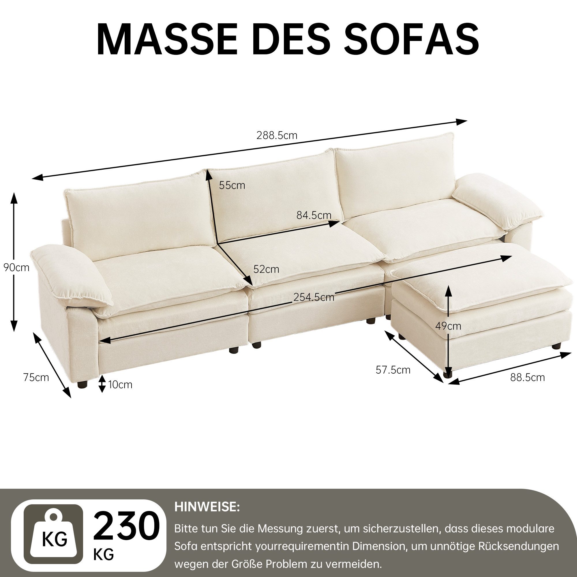 Jiexi Wohnlandschaft Modulares Sofa aus Chenille Freie Kombination Wohnlandschaft – Bild 5 von 5