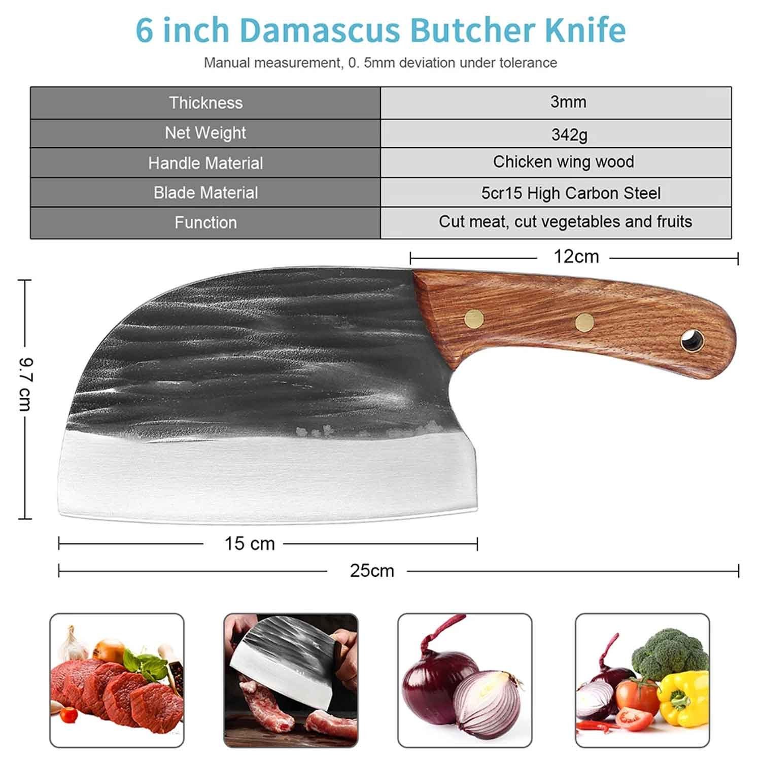 Muxel Kochmesser Premium Outdoor-Messer mit schwer Handgeschmiedet, Lederscheide Vielseitig, Rustikal Hackmesse