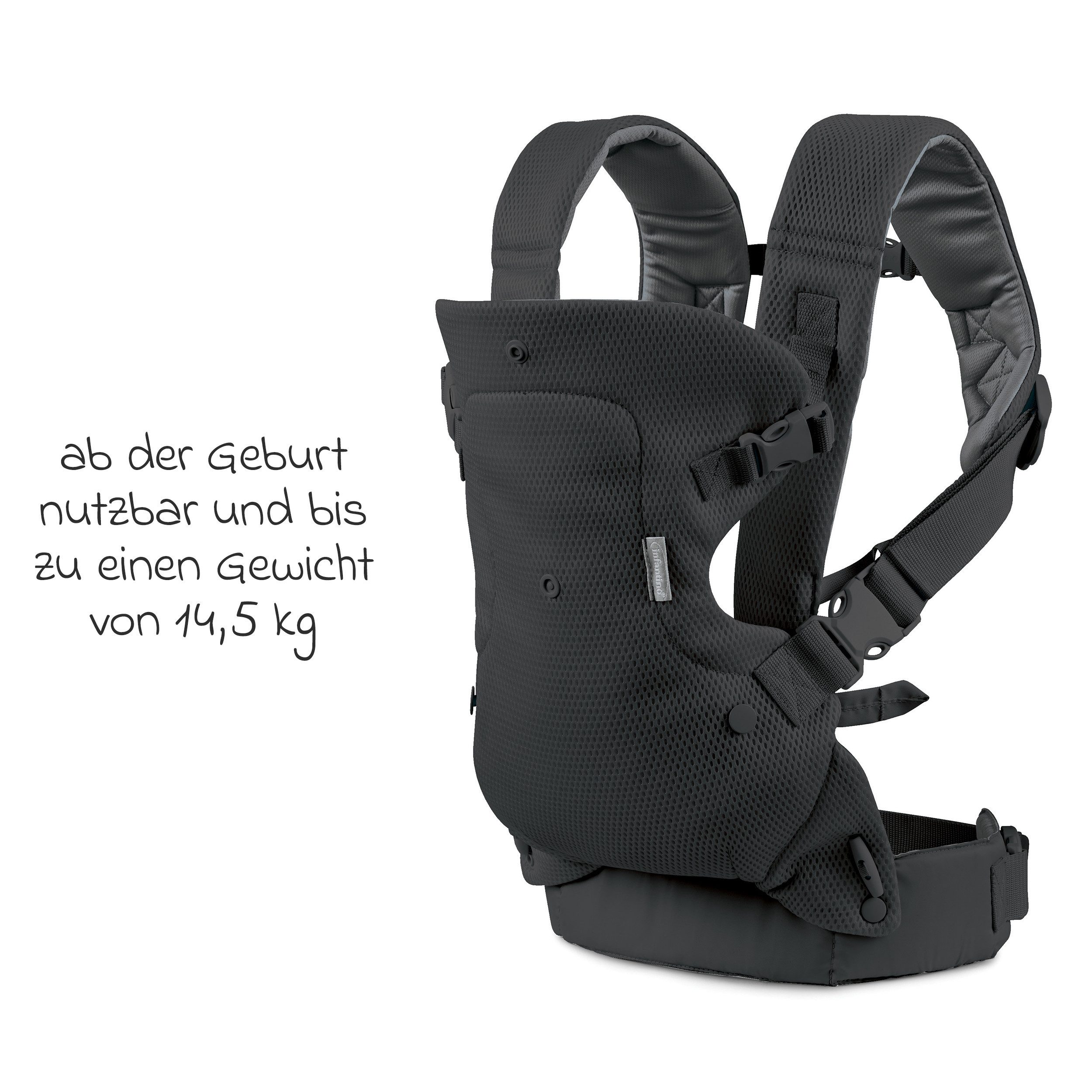 Infantino BKids Babytrage Flip Advanced - Schwarz, Baby Bauchtrage Rückentrage ab Geburt von 3,6 - 14,5 kg 4 positionen