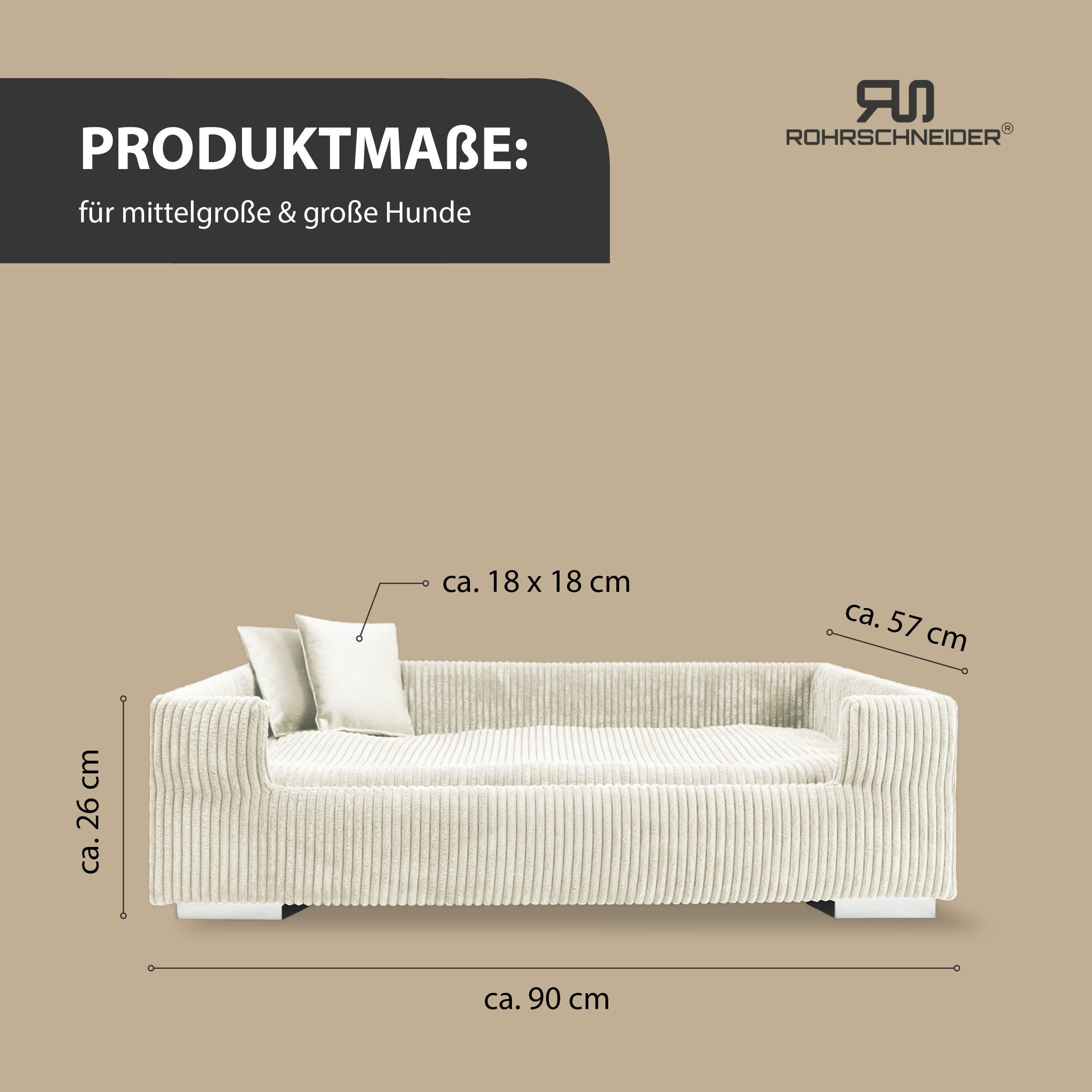 Rohrschneider Tiersofa Hundesofa Cord hoher Rand, waschbarer Bezug 4 Farben, robuster Cordstoff aus 100% Polyester, inkl. 2x Dekokissen