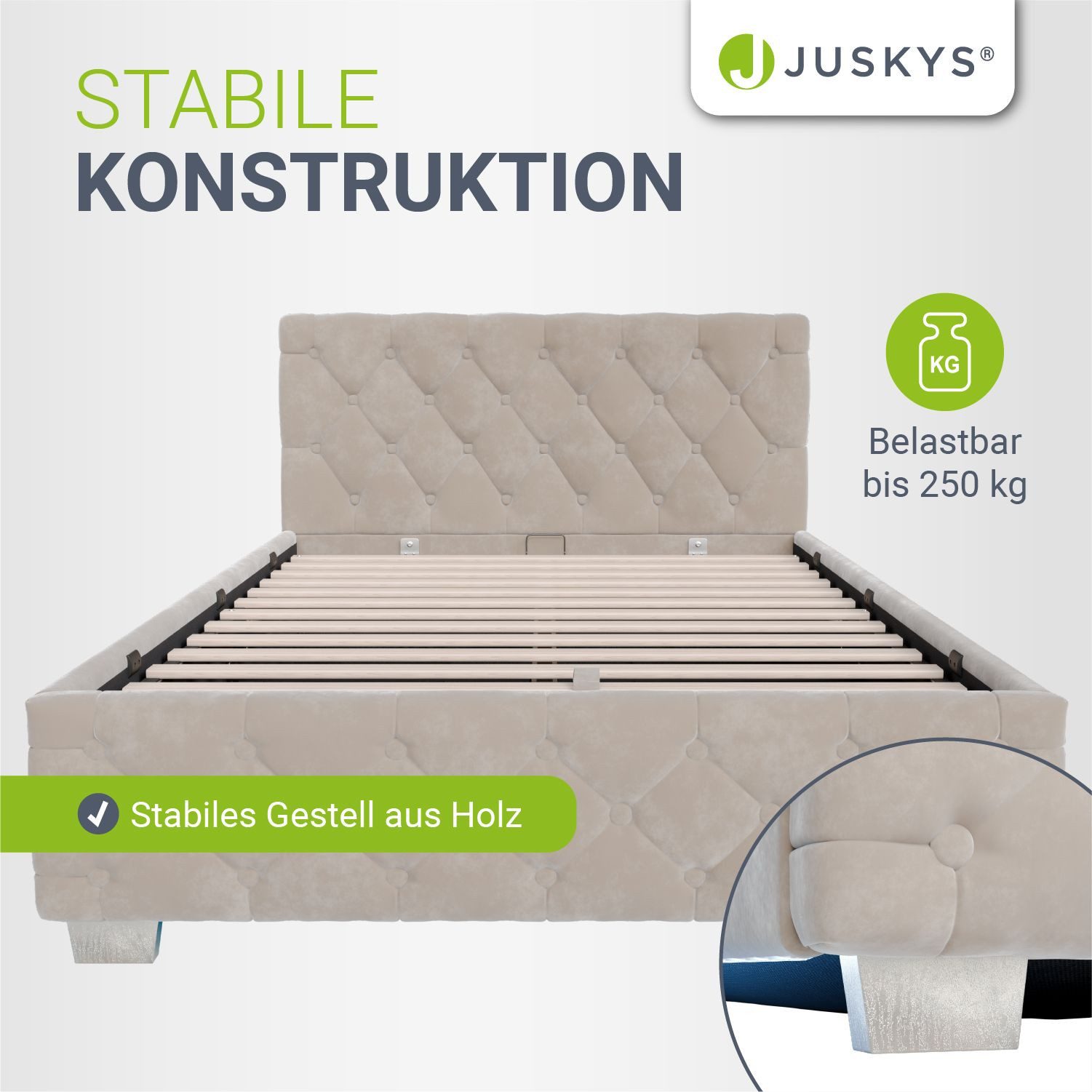 Juskys Polsterbett Nizza, 120x200 cm, LED Licht, Stauraum, Samtbezug, inkl. Matratze
