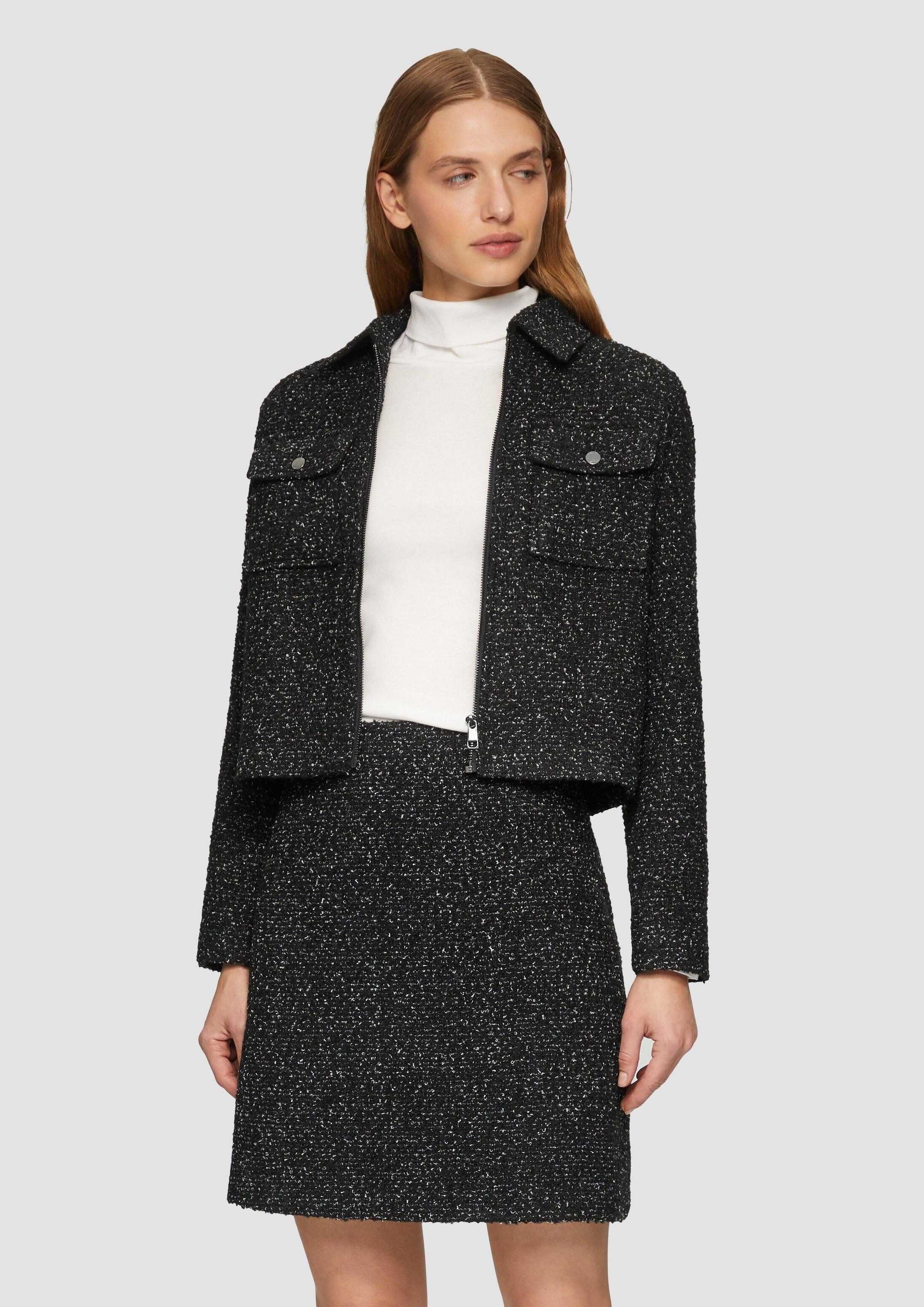 s.Oliver Funktionsjacke Indoor-Jacke Kurze Boucléjacke mit aufgesetzten Taschen