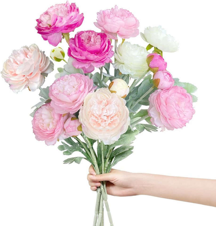 Kunstblumenstrauß 5er Set künstliche Pfingstrosen Blumenstrauß, FOUORTUNATE-BEE, Künstliche Pfingstrosen für Deko & Blumenarrangements