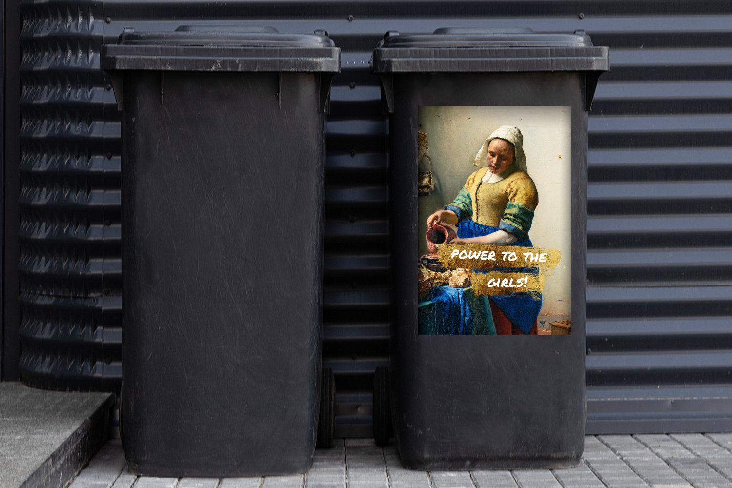 Alte Wandsticker (1 Abfalbehälter - Gemälde - Meister - Mülleimer-aufkleber, Sticker, St), MuchoWow Mülltonne, Zitate Milchmädchen Gold - Container,