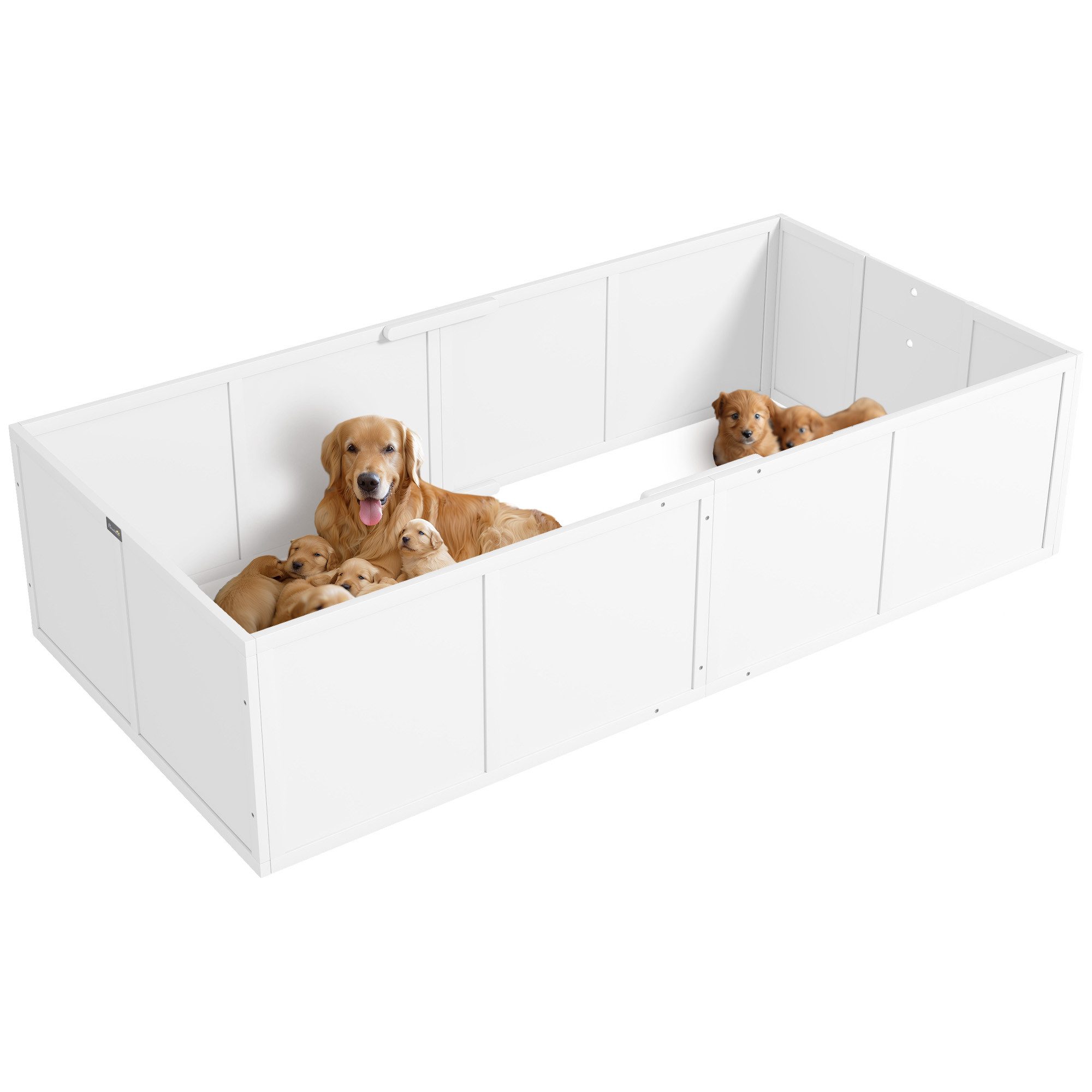 Laufgitter-Matratze Hunde Wurfbox für Welpen verstellbare Eingänge Weiß, FELIXLEO
