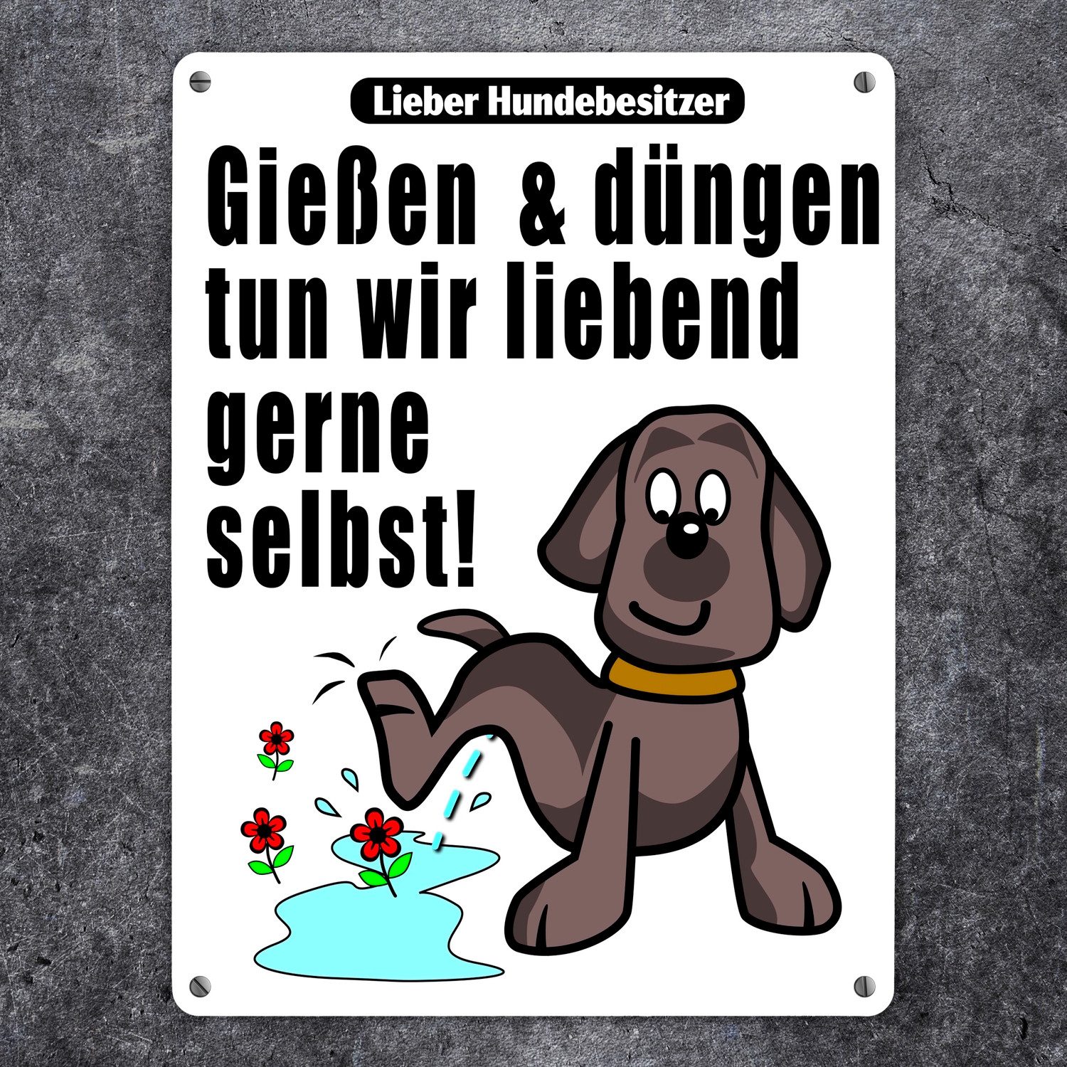 speecheese Metallschild Gießen und düngen - Kein Hundeklo Schild in weiß – Bild 2 von 2