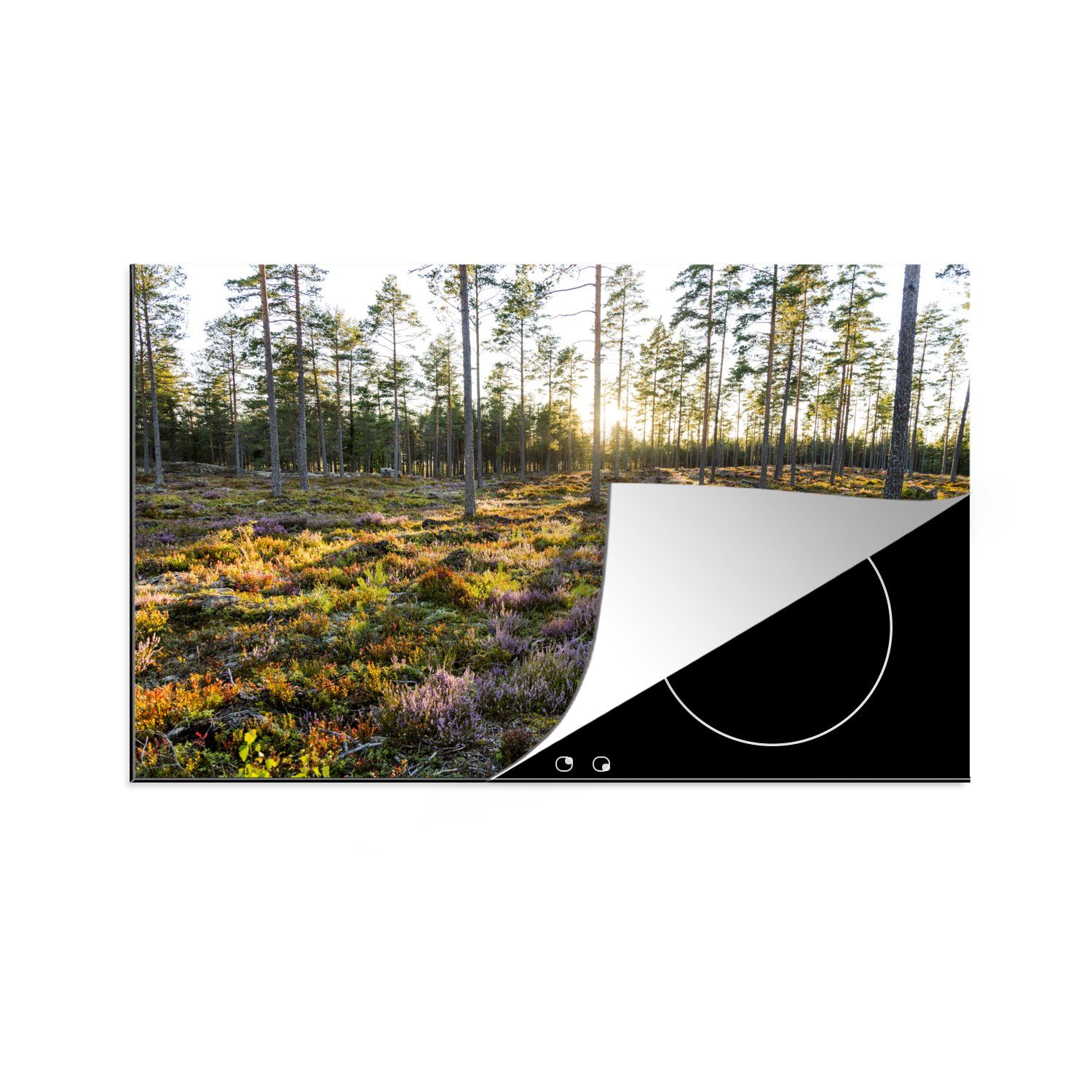 MuchoWow Herdblende-/Abdeckplatte Bäume in einer Heidelandschaft, Vinyl, (1 tlg), 81x52 cm, Induktionskochfeld Schutz für die küche, Ceranfeldabdeckung