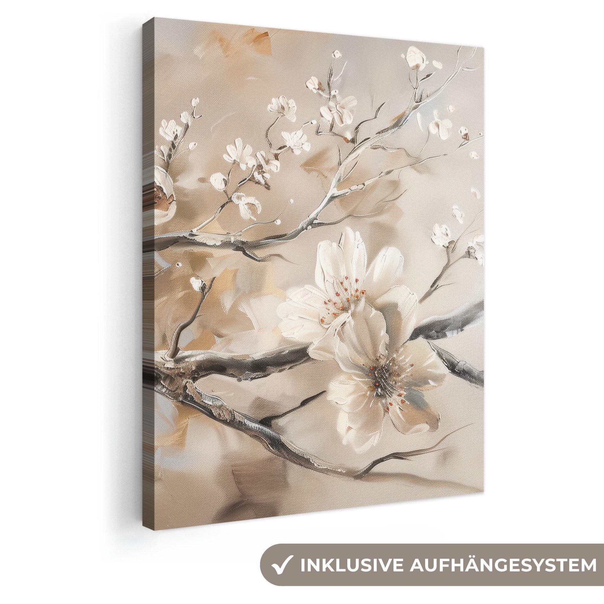 OneMillionCanvasses® Leinwandbild Blumen - Natur - Weiß - Blüte - Abstrakt, Fotodruck (1 St), Leinwand Bilder für Wohnzimmer Schlafzimmer 30x40 cm