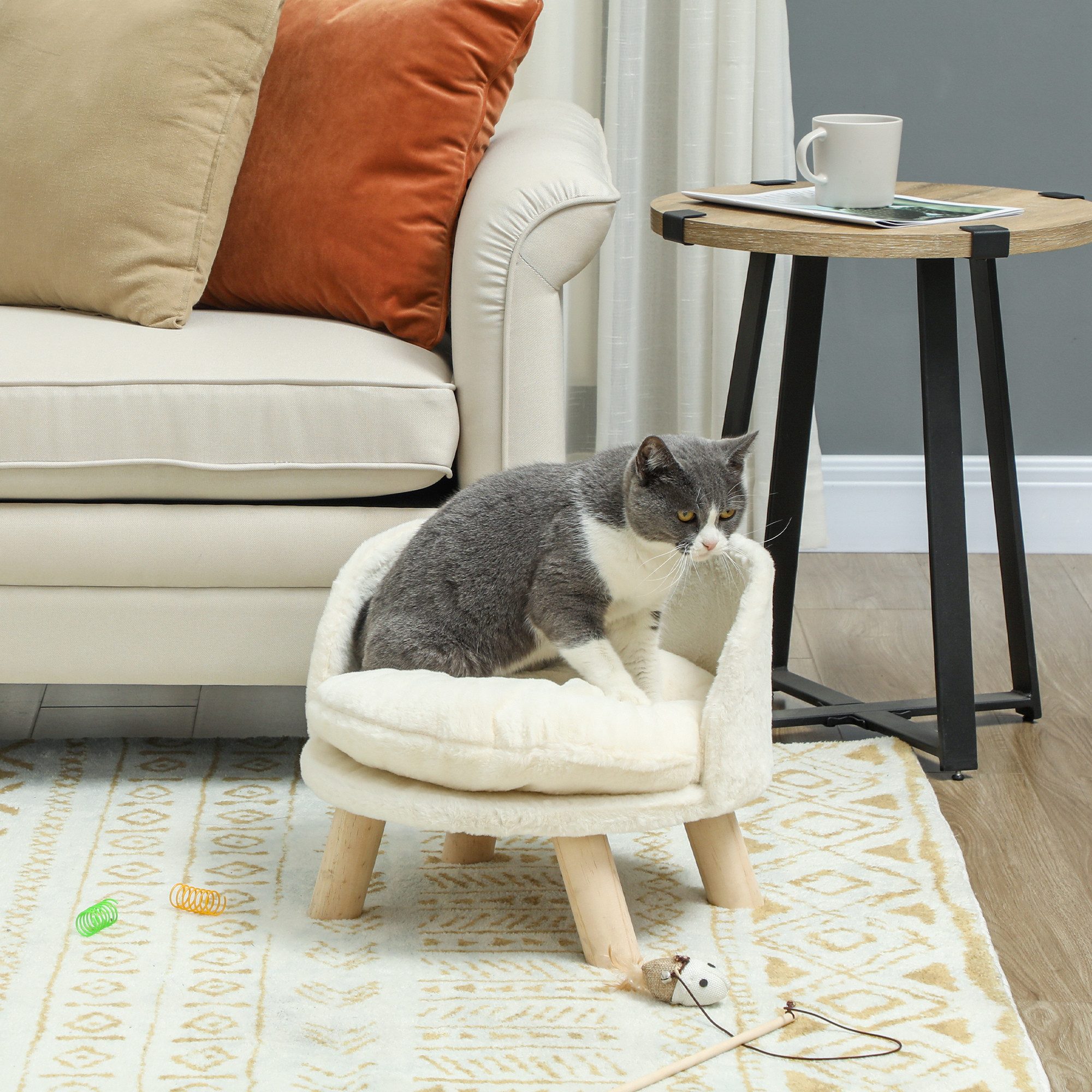 PawHut Tierbett Hundesofa Hundecouch mit Kissen, Holzbeine, Polyester, erhöhtes Haustierbett mit rutschfesten Holzfüße von PawHut